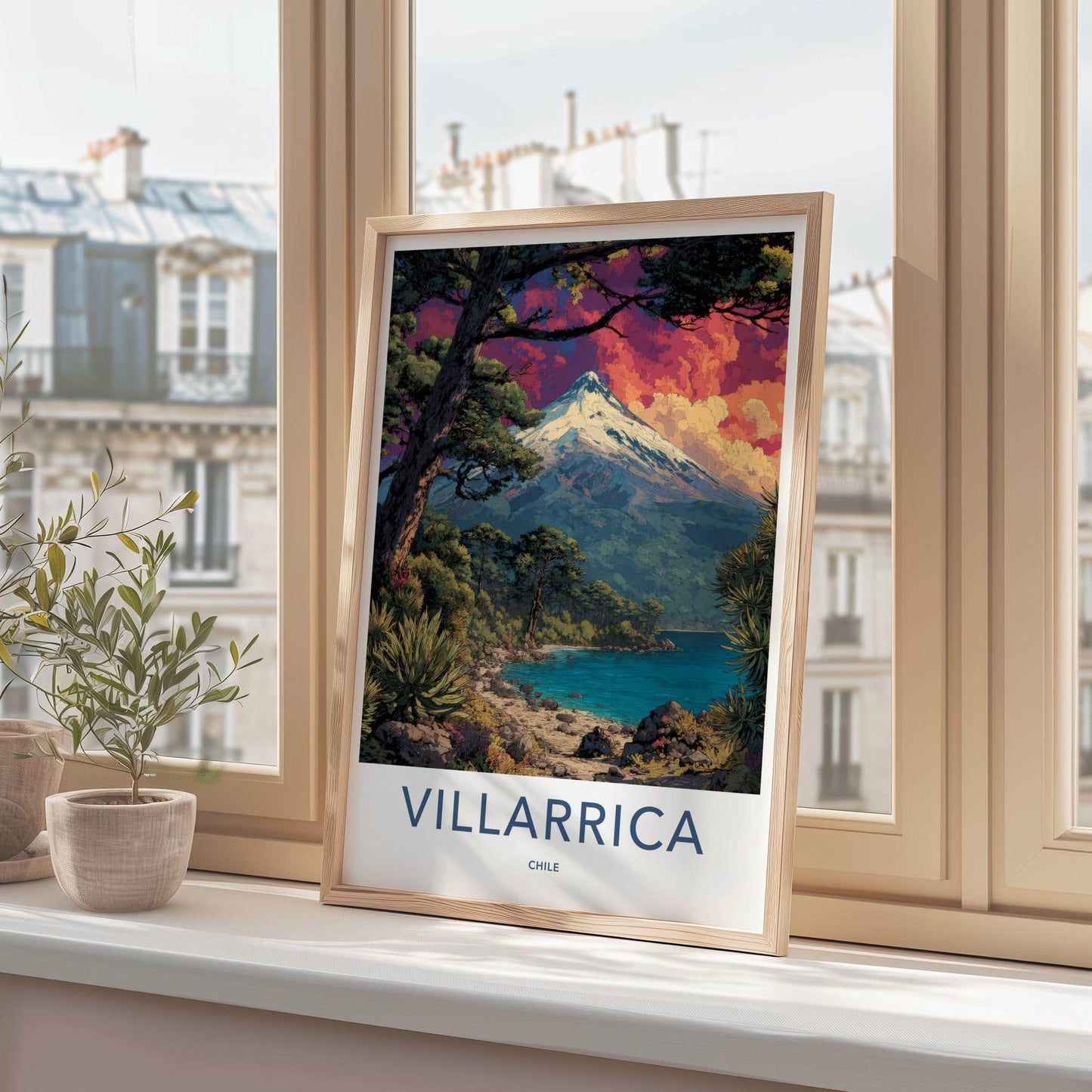 Villarrica Poster - Chile Travel Art - Snow Capped Volcano Home Decor