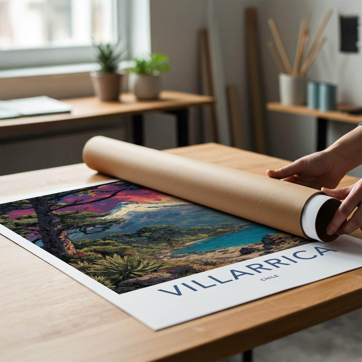 Villarrica Poster - Chile Travel Art - Snow Capped Volcano Home Decor