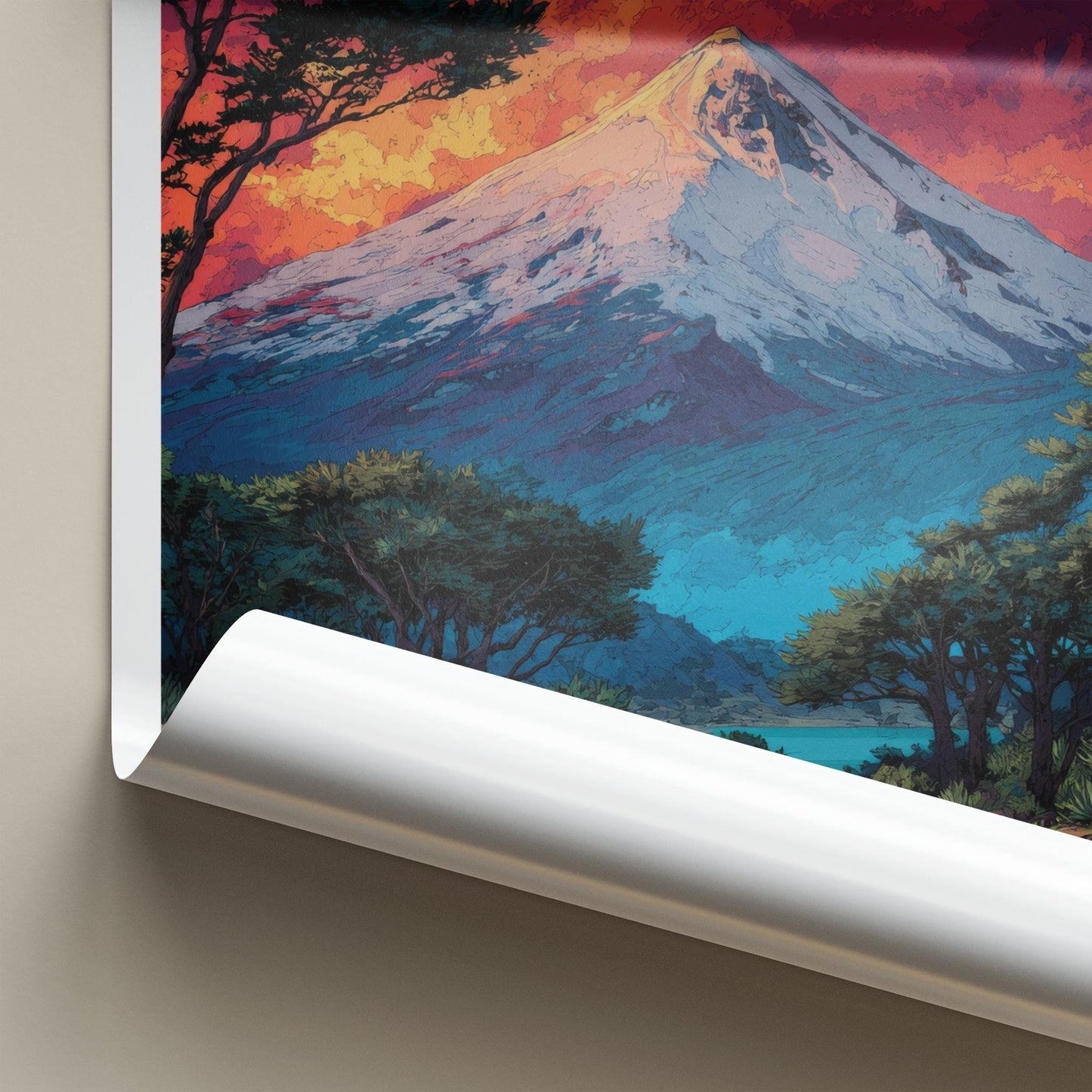 Villarrica Poster - Chile Travel Art - Sunset Volcano Lake Home Decor