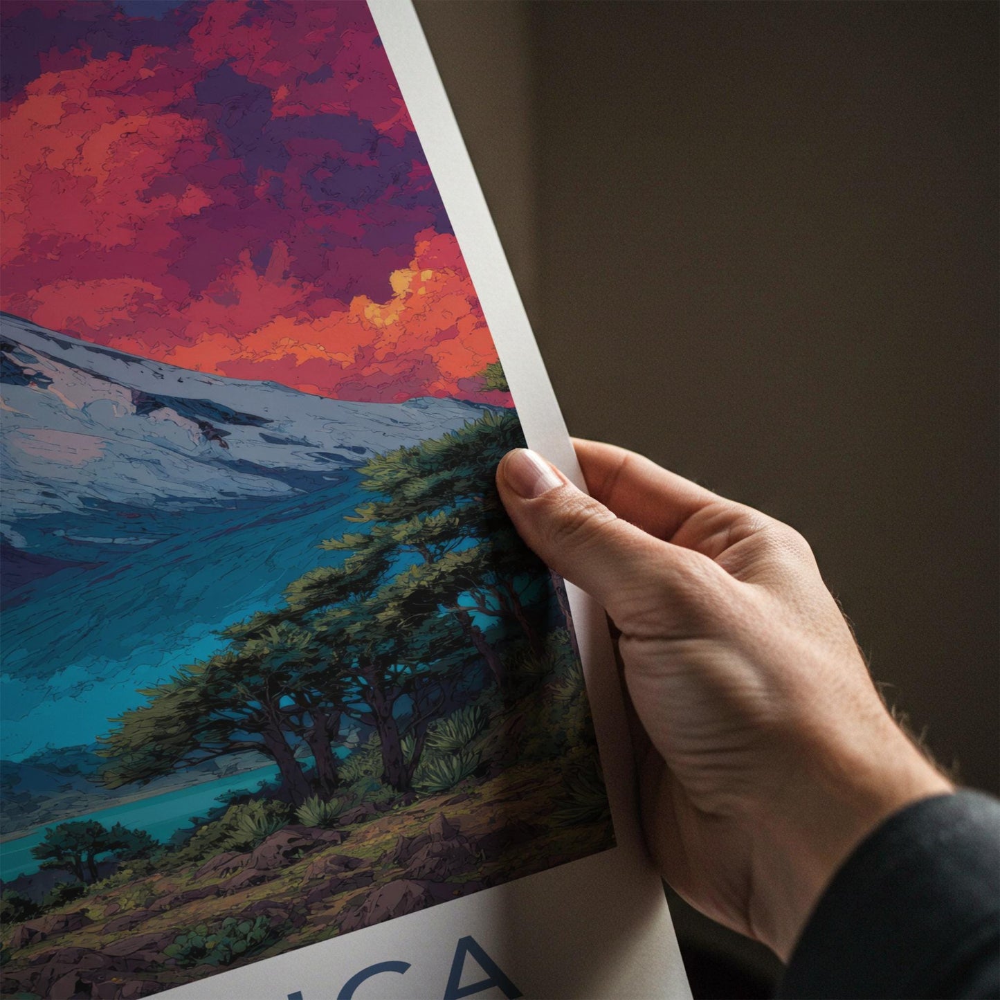 Villarrica Poster - Chile Travel Art - Sunset Volcano Lake Home Decor
