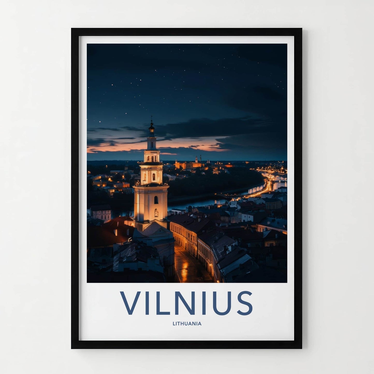 Vilnius Poster - Lithuania Travel Art - Illuminated City Night Home Decor