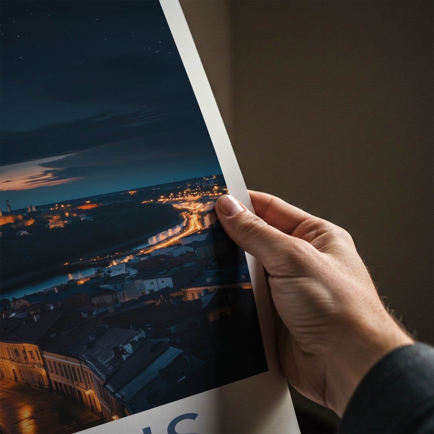 Vilnius Poster - Lithuania Travel Art - Illuminated City Night Home Decor