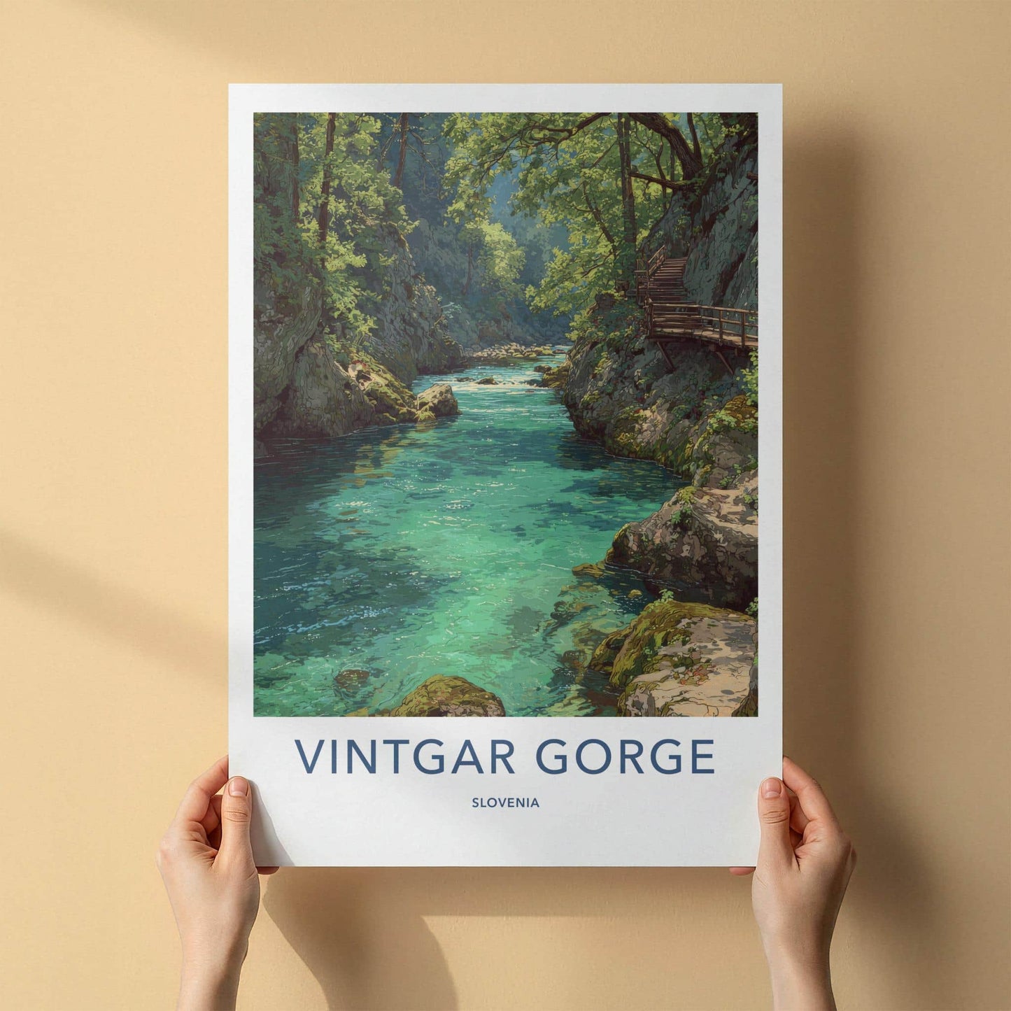 Vintgar Gorge Poster - Slovenia Art Print - Turquoise River Path Wall Decor
