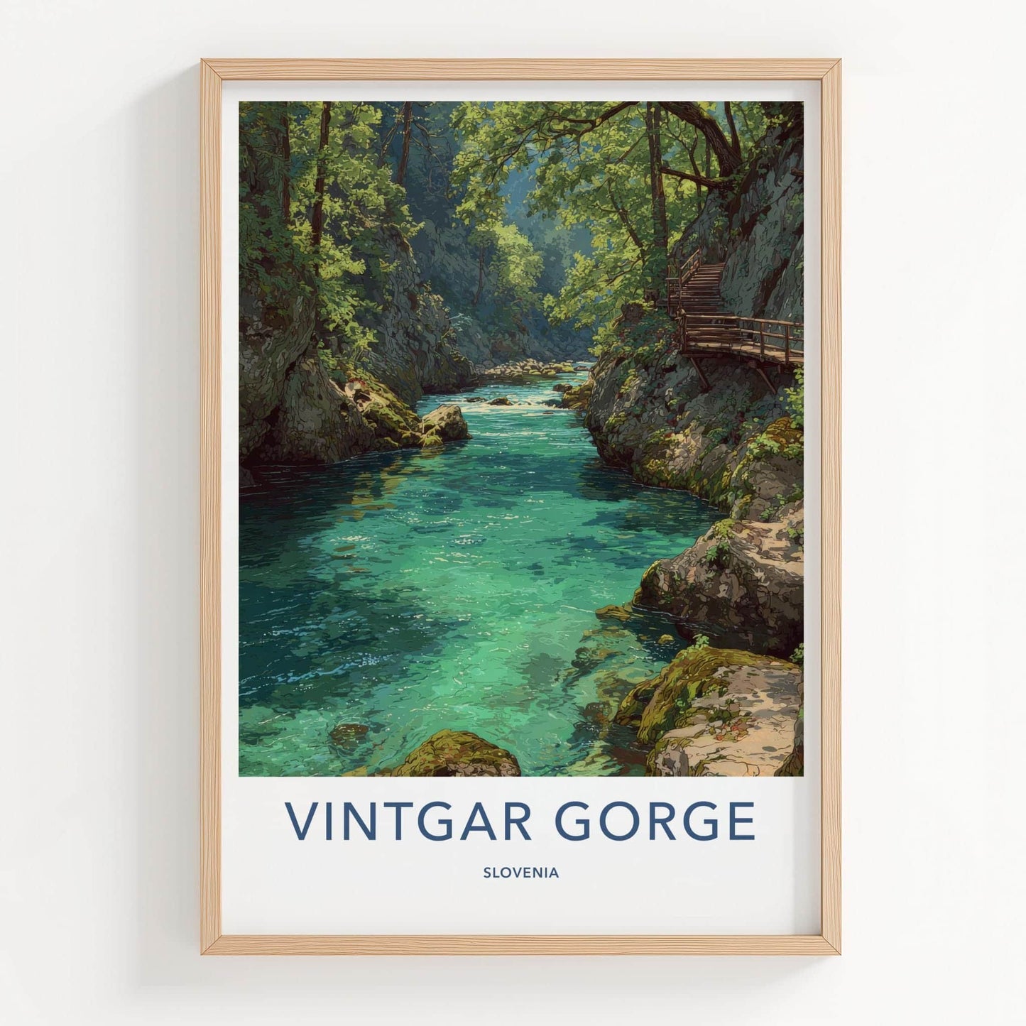 Vintgar Gorge Poster - Slovenia Art Print - Turquoise River Path Wall Decor
