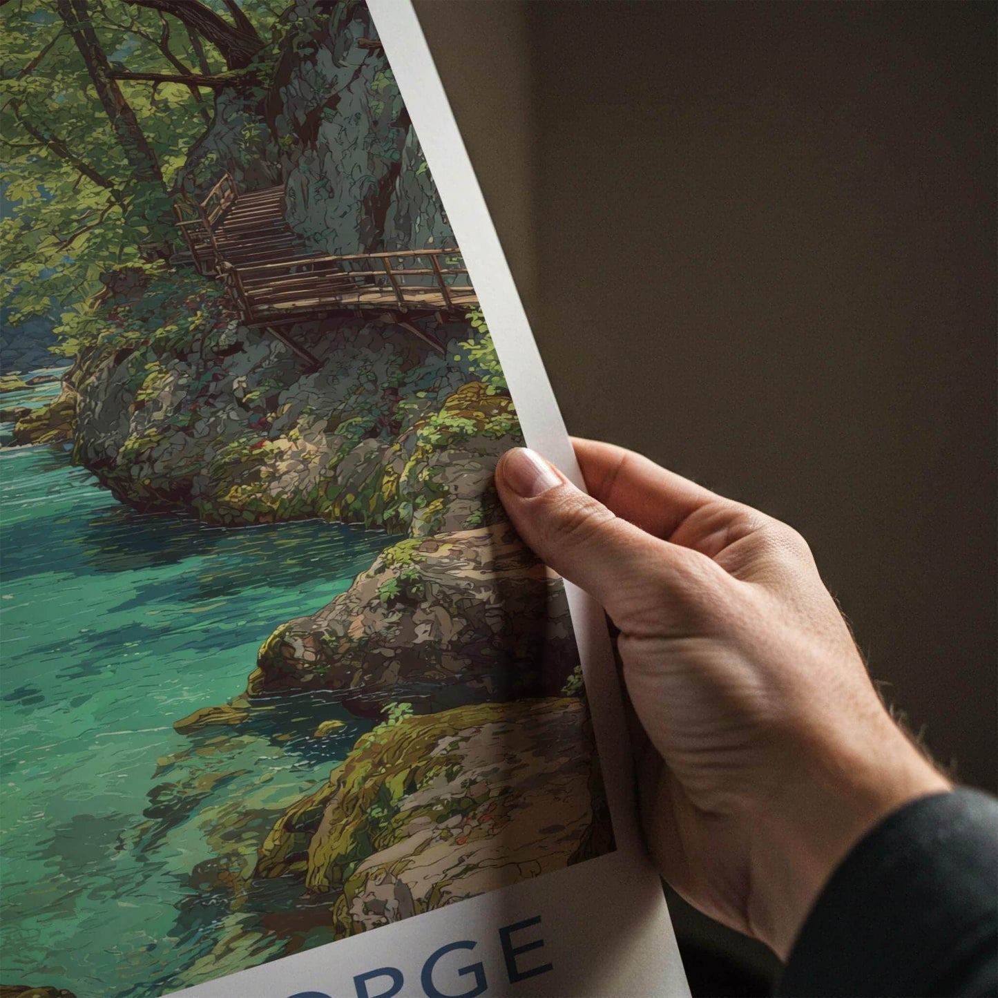 Vintgar Gorge Poster - Slovenia Art Print - Turquoise River Path Wall Decor