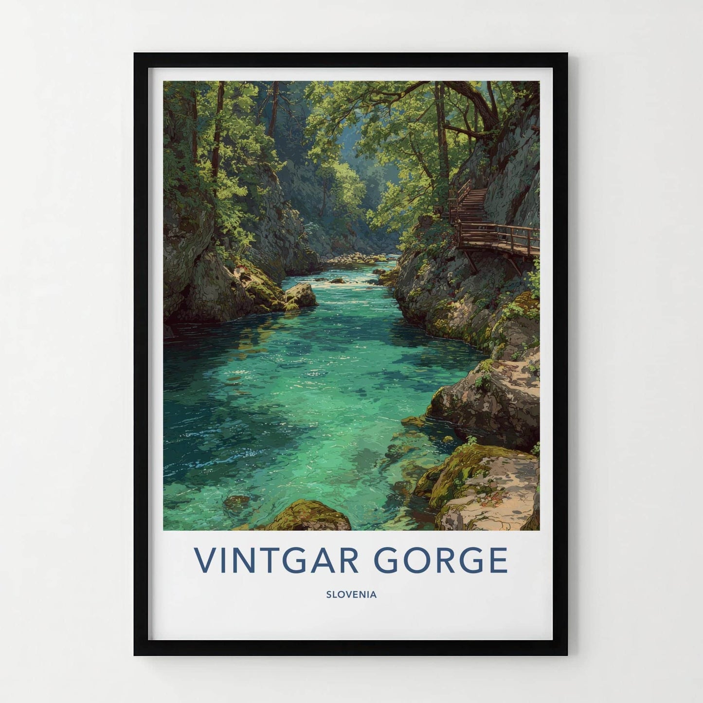 Vintgar Gorge Poster - Slovenia Art Print - Turquoise River Path Wall Decor