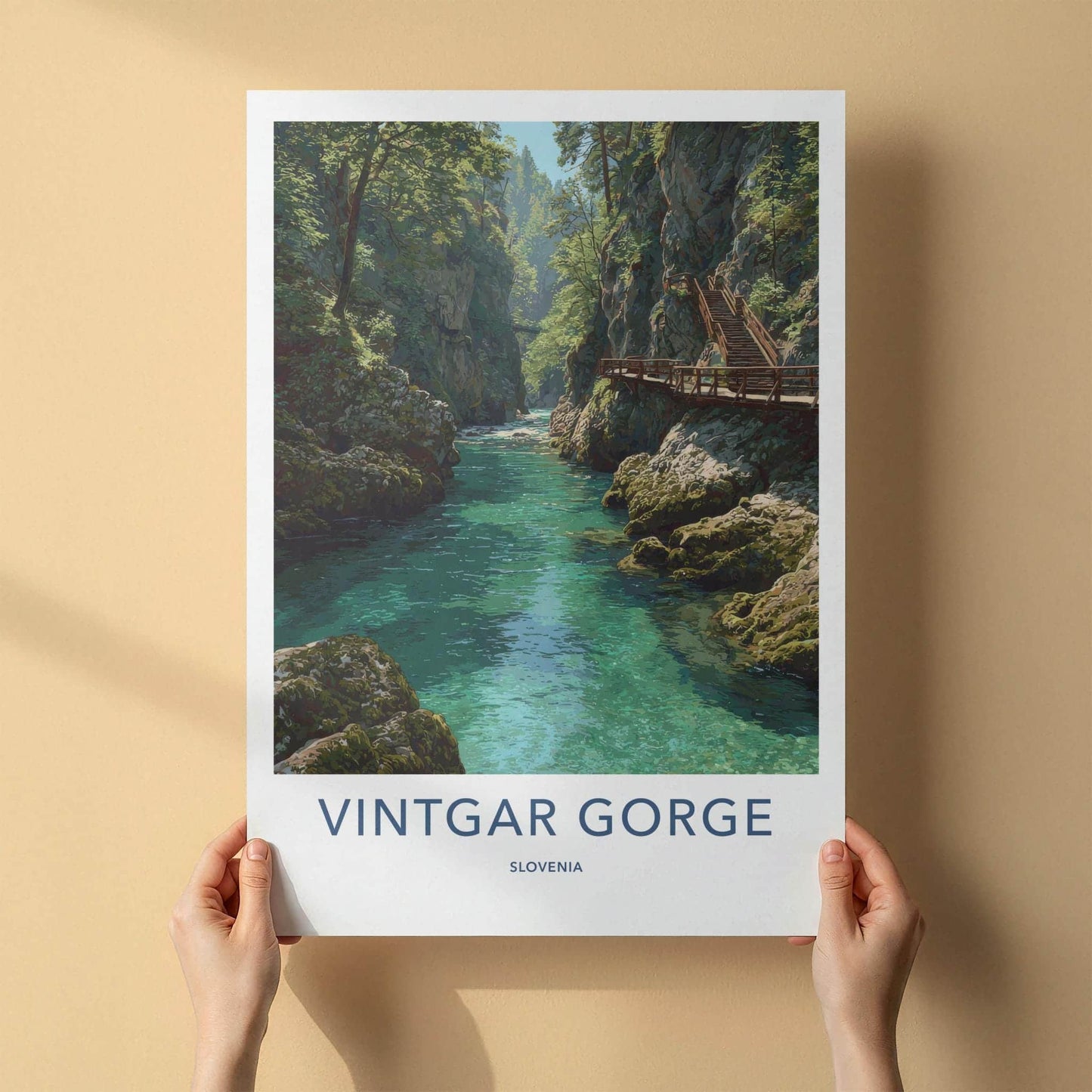 Vintgar Gorge Poster - Slovenia Travel Art - Emerald River Path Home Decor