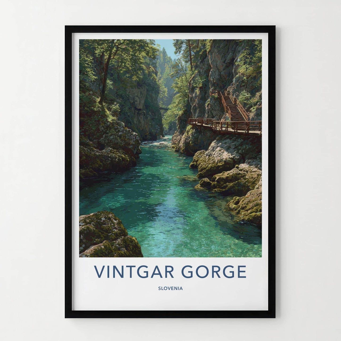 Vintgar Gorge Poster - Slovenia Travel Art - Emerald River Path Home Decor