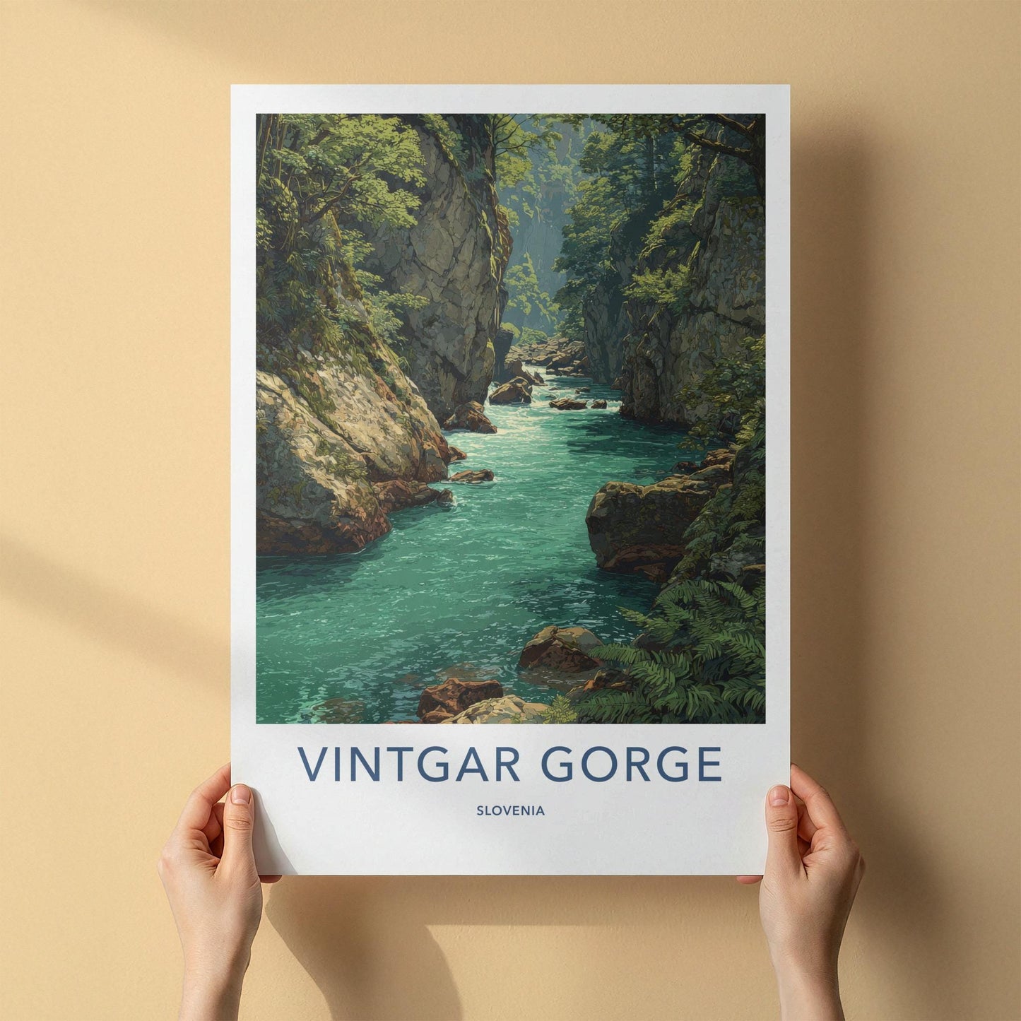 Vintgar Gorge Poster - Slovenia Travel Art - Emerald Water Canyon Home Decor