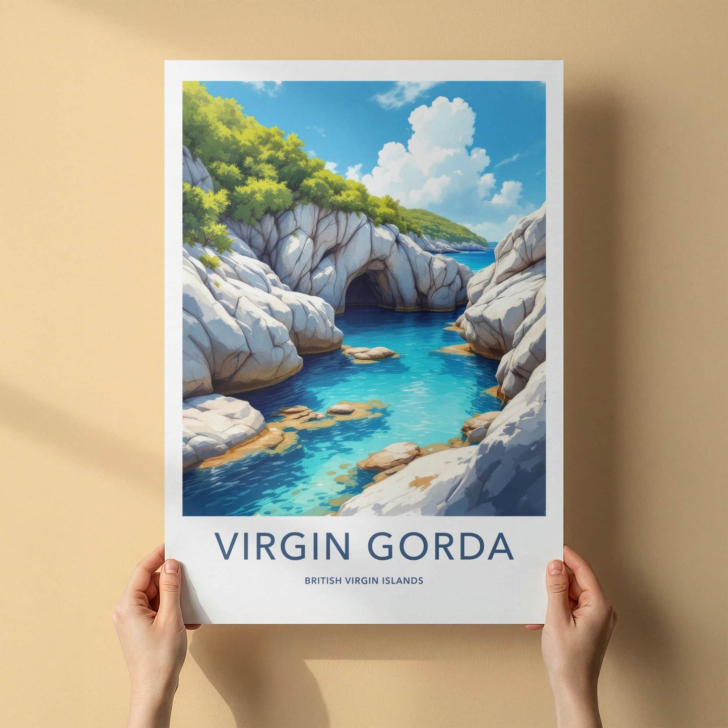 Virgin Gorda Poster - British Virgin Islands Travel Art - Turquoise Water Grotto Home Decor