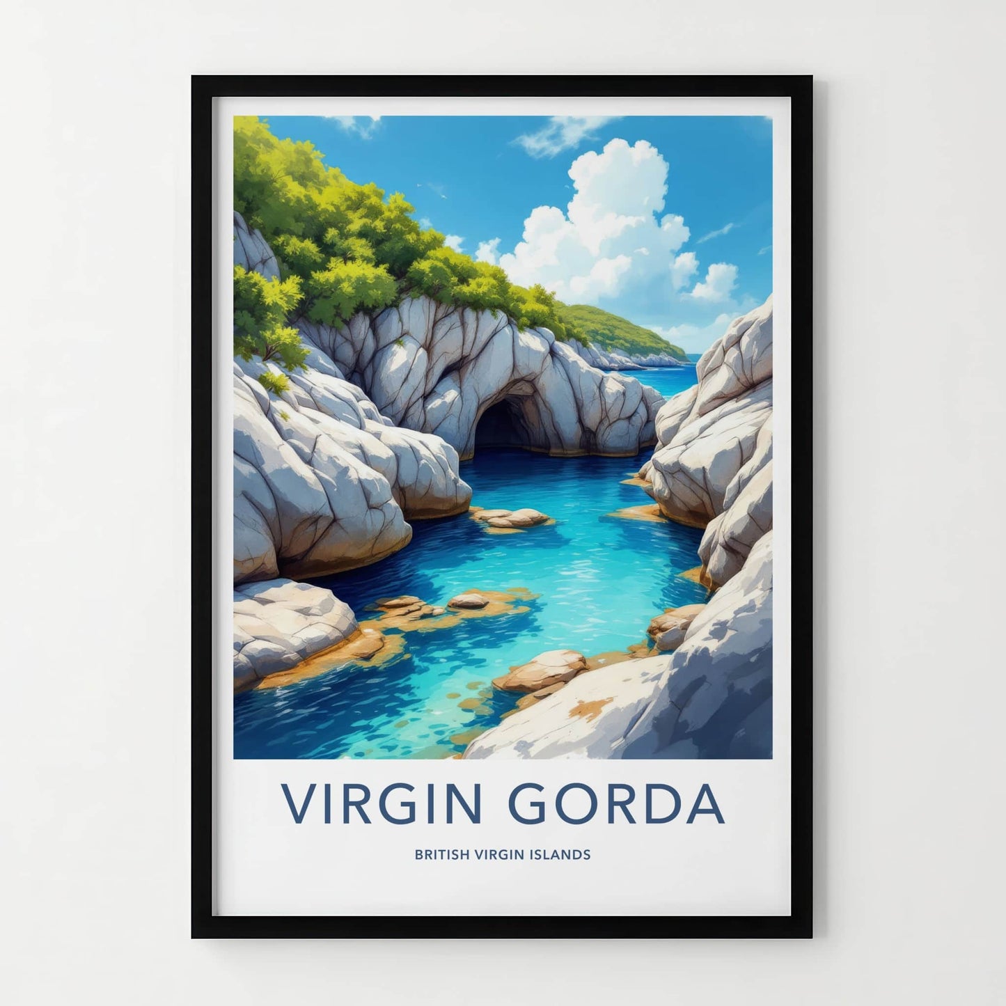 Virgin Gorda Poster - British Virgin Islands Travel Art - Turquoise Water Grotto Home Decor