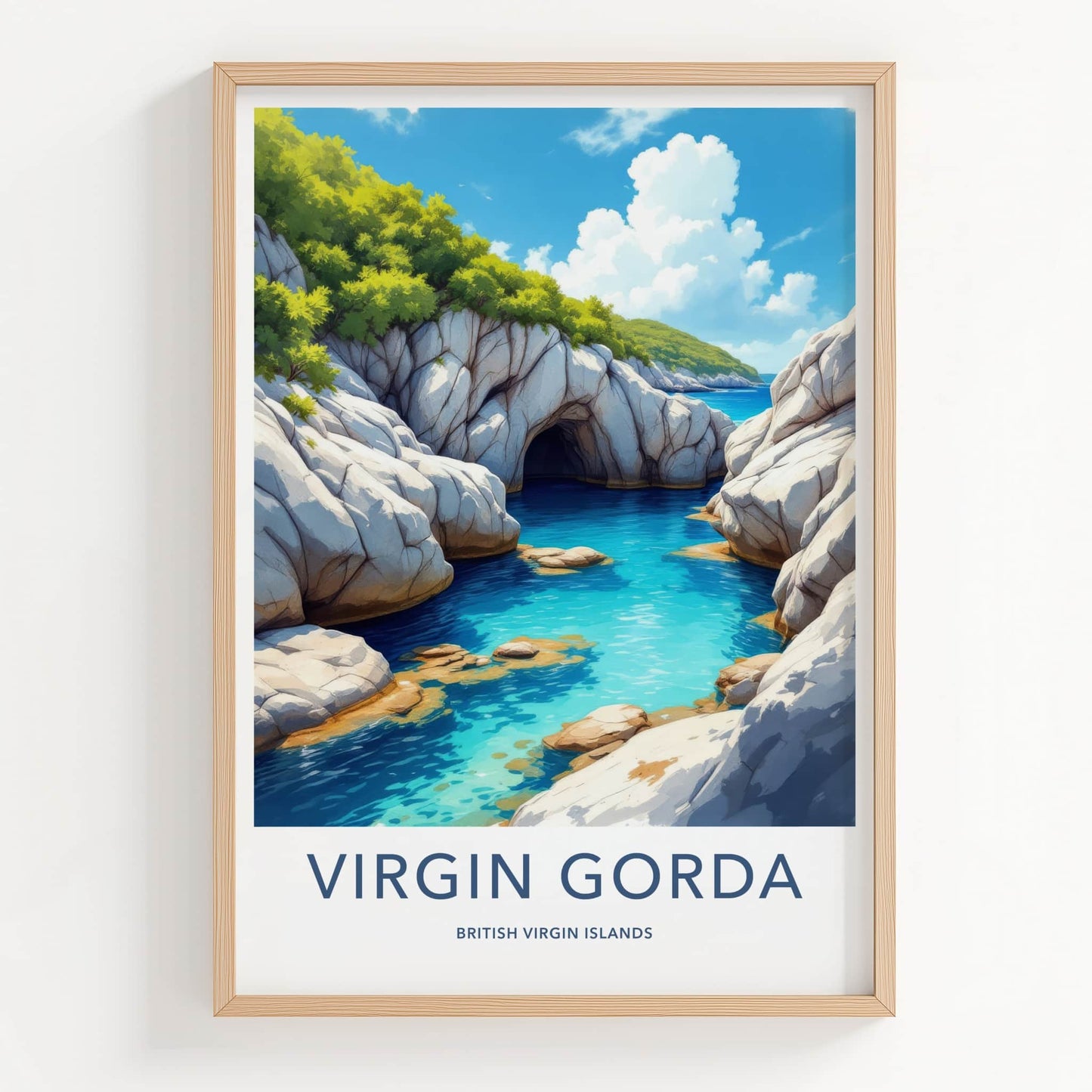 Virgin Gorda Poster - British Virgin Islands Travel Art - Turquoise Water Grotto Home Decor