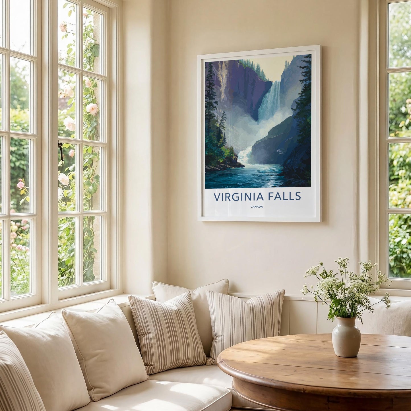 Virginia Falls Poster - Canada Travel Art - Majestic Waterfall Scene Home Decor