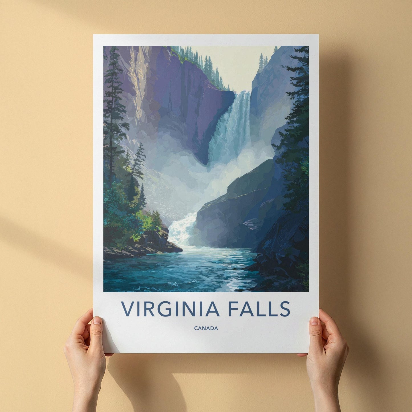 Virginia Falls Poster - Canada Travel Art - Majestic Waterfall Scene Home Decor