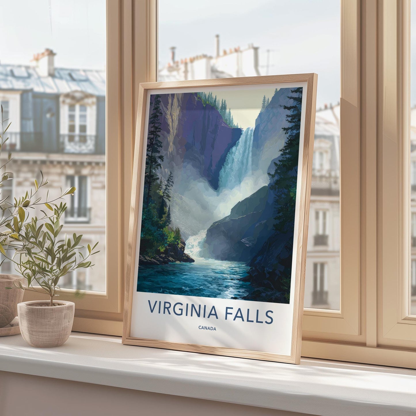 Virginia Falls Poster - Canada Travel Art - Majestic Waterfall Scene Home Decor