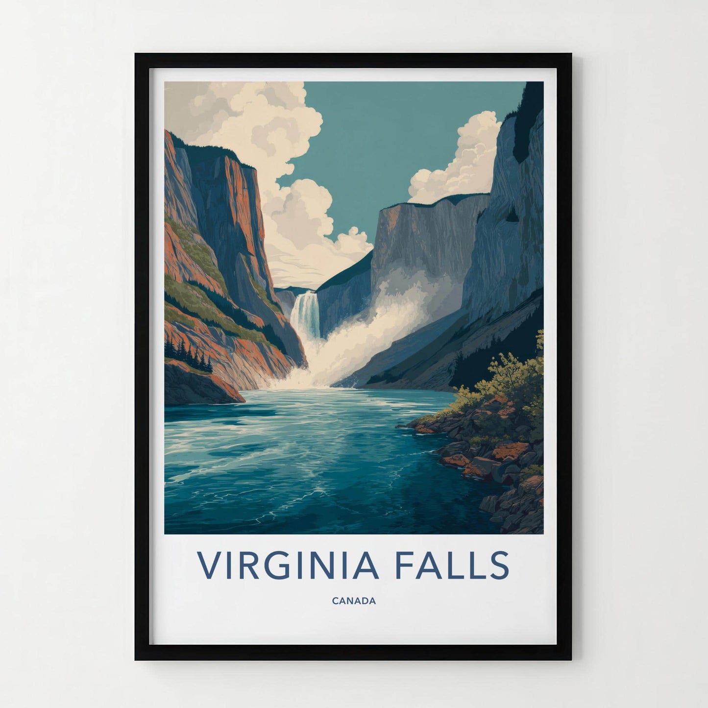Virginia Falls Poster - Canada Travel Art - Massive Waterfall Canyon Wall Decor