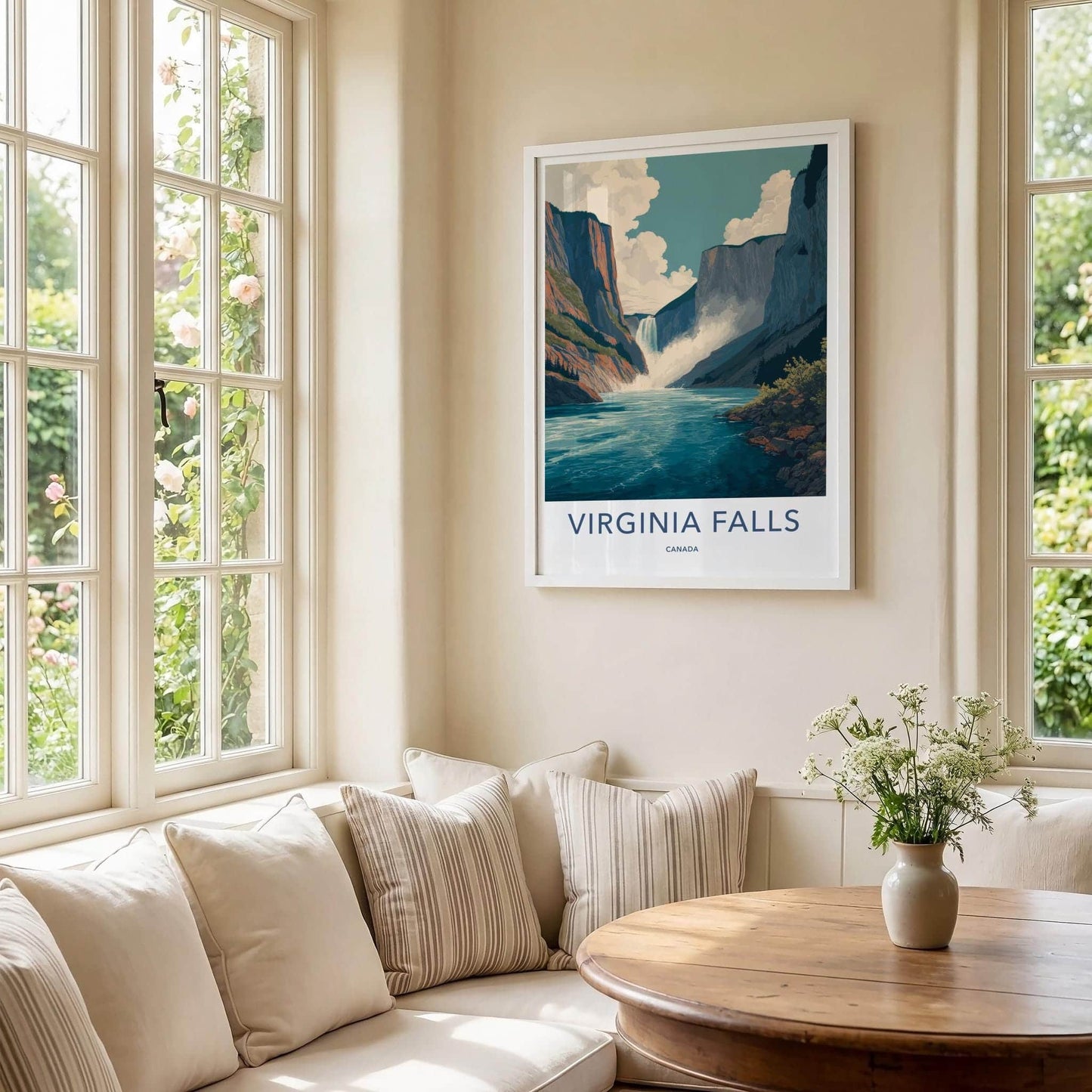Virginia Falls Poster - Canada Travel Art - Massive Waterfall Canyon Wall Decor