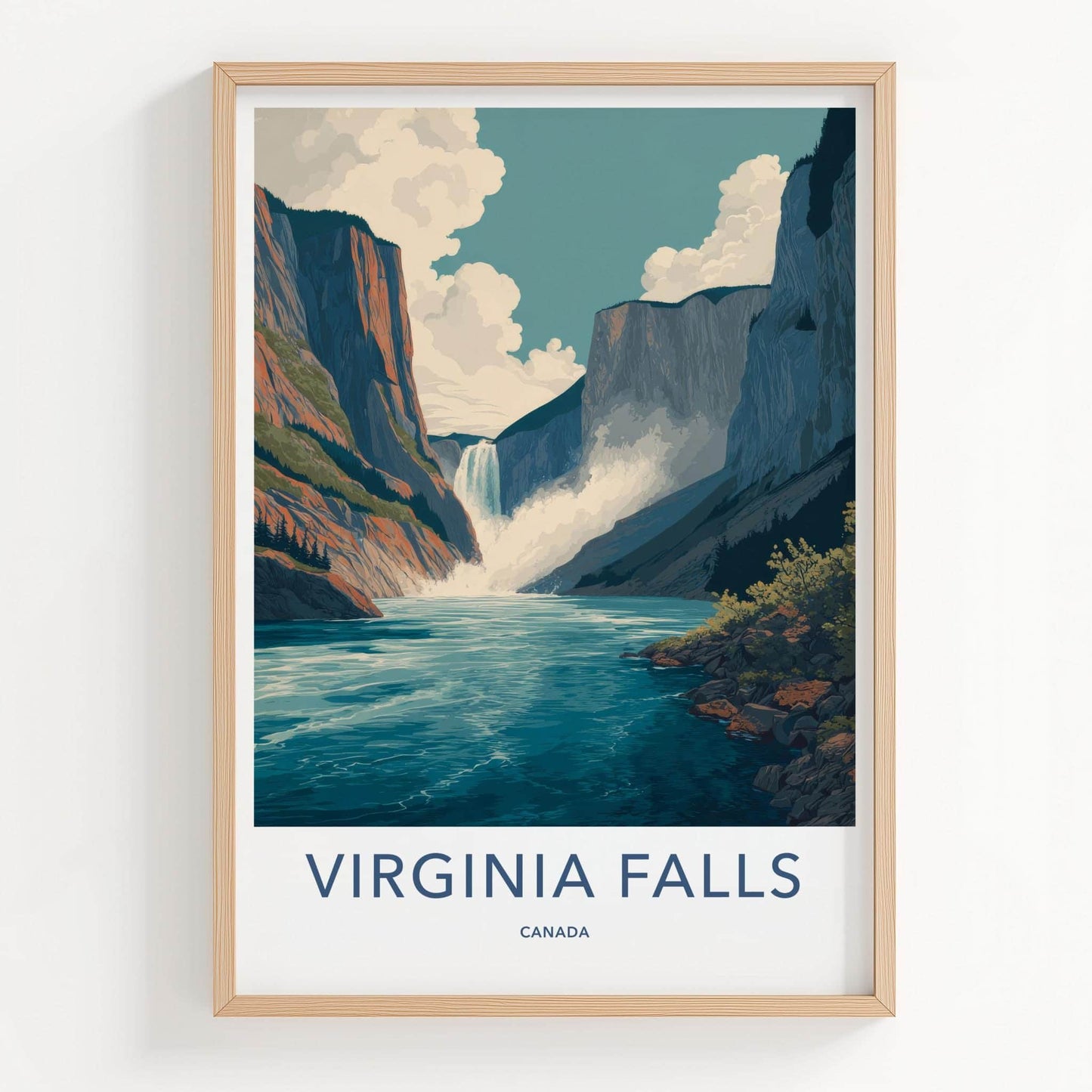 Virginia Falls Poster - Canada Travel Art - Massive Waterfall Canyon Wall Decor