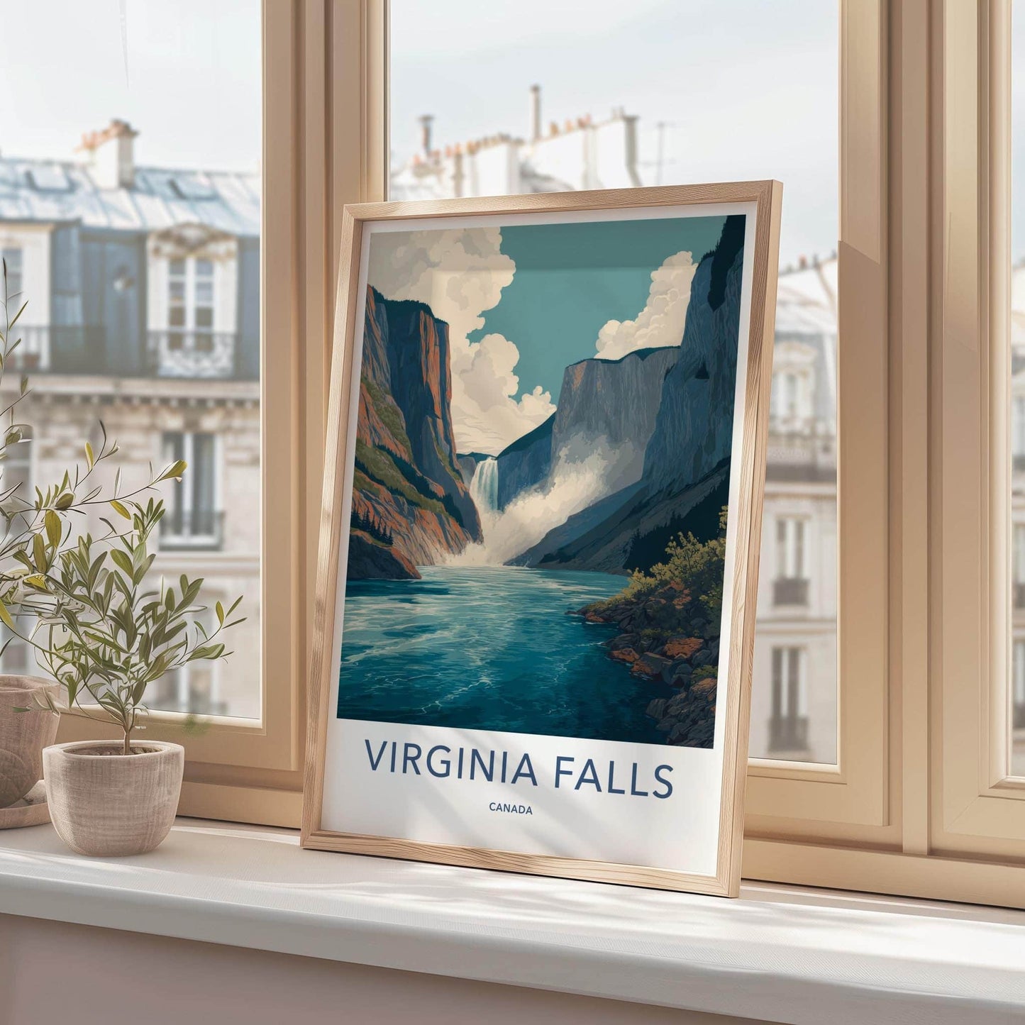 Virginia Falls Poster - Canada Travel Art - Massive Waterfall Canyon Wall Decor