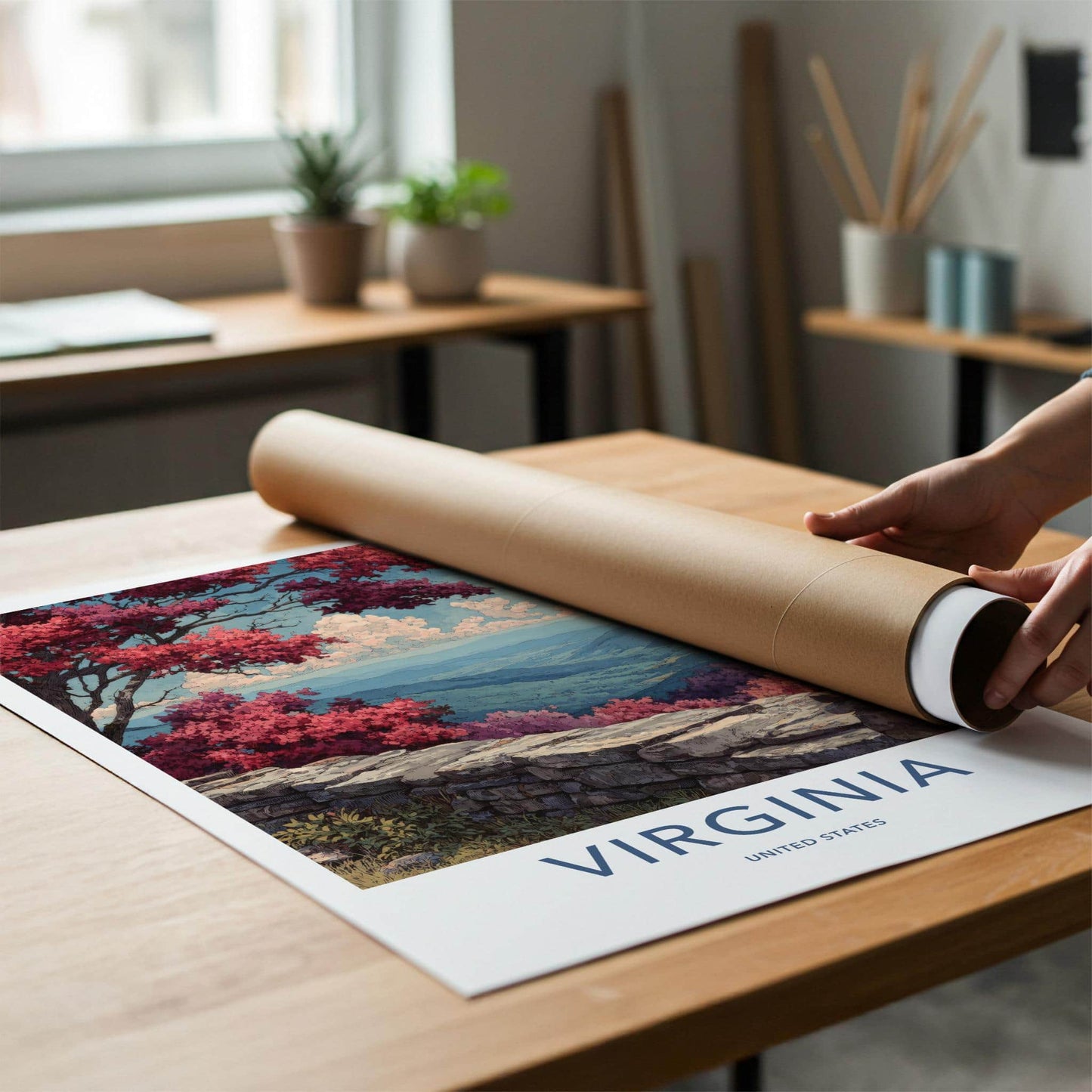 Virginia Poster - Virginia Travel Art - Red Trees Overlook Home Decor