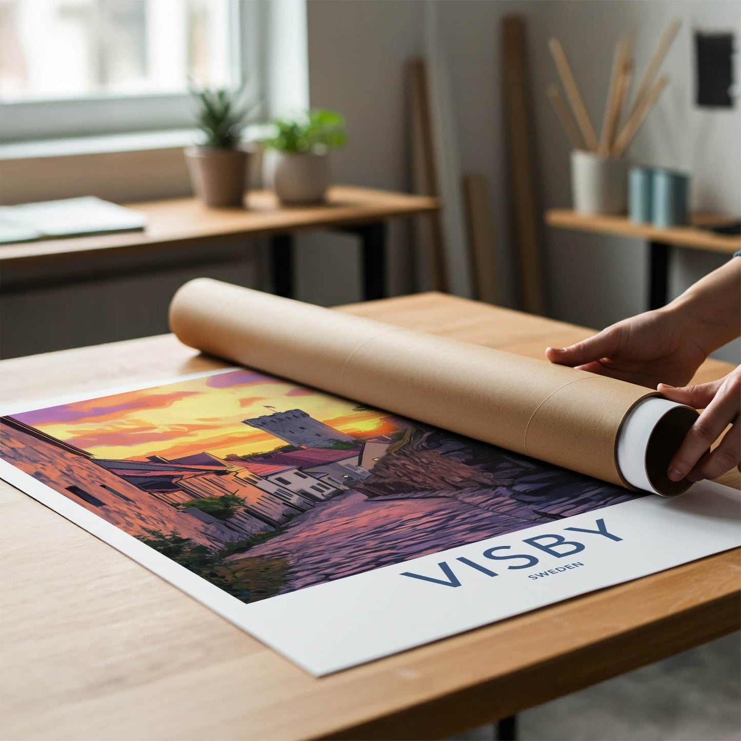 Visby Poster - Sweden Travel Art - Walled City Sunset Wall Decor