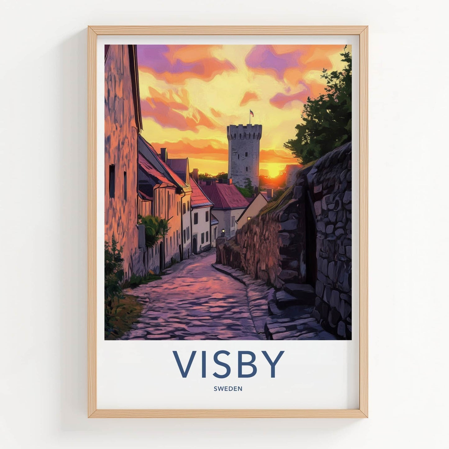 Visby Poster - Sweden Travel Art - Walled City Sunset Wall Decor