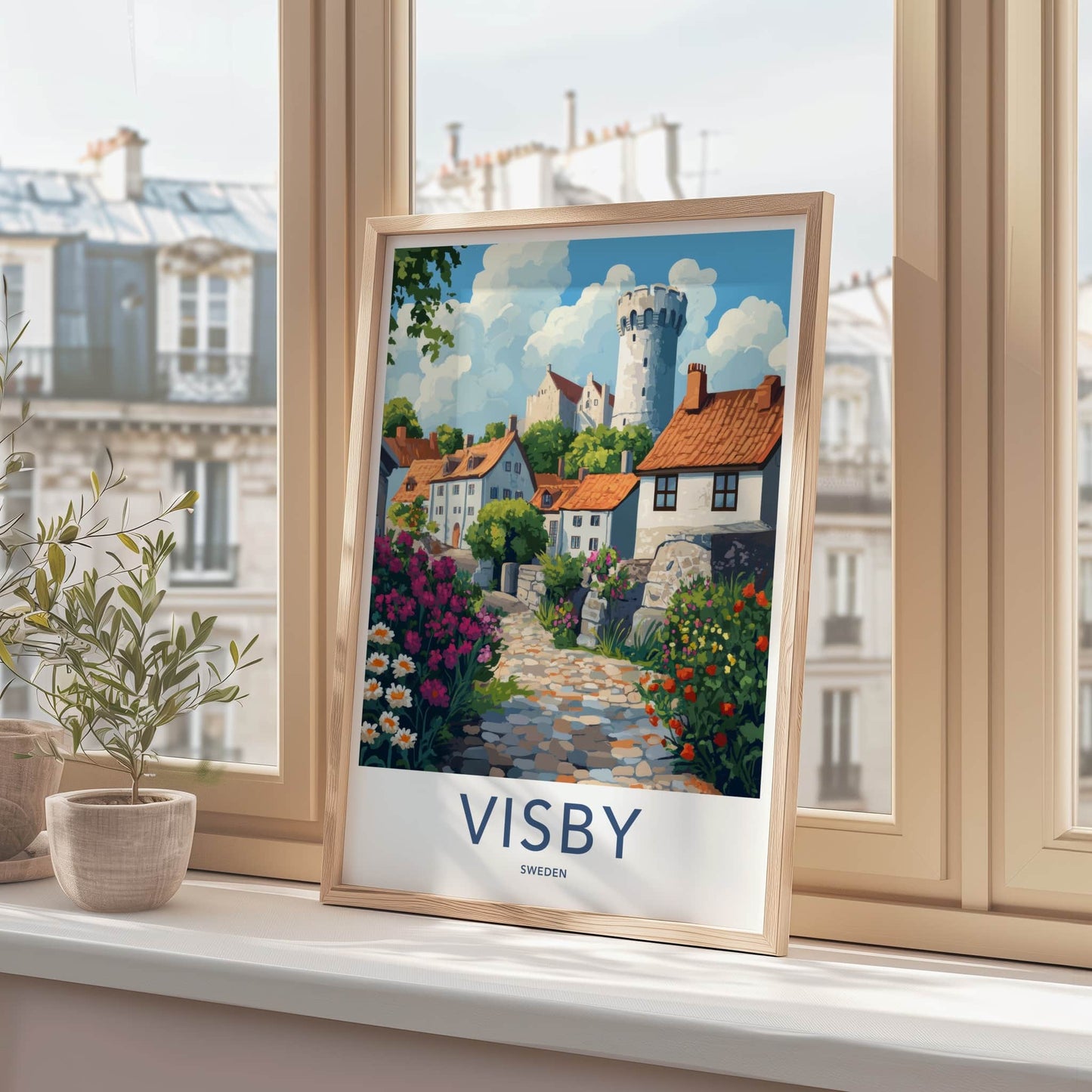 Visby Poster - Sweden Wall Art - Historic Village Blooming Home Decor