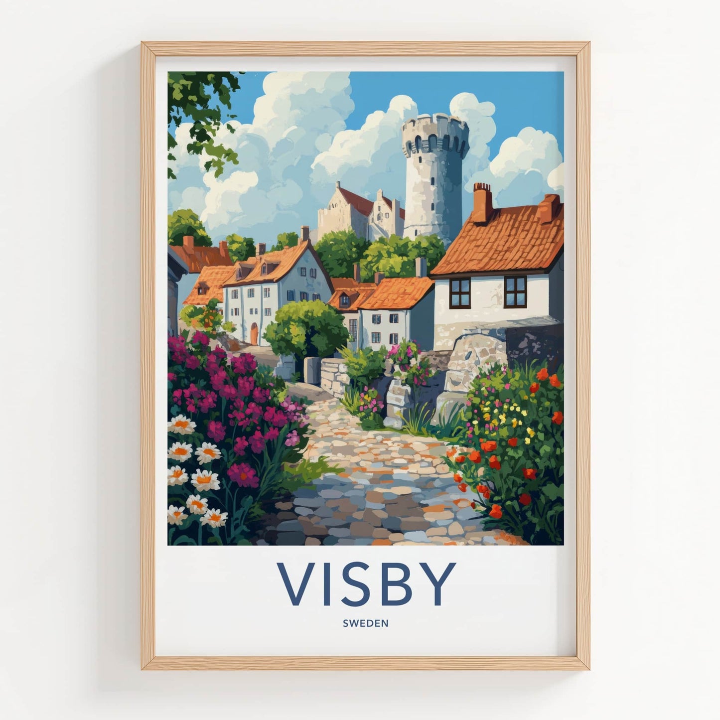 Visby Poster - Sweden Wall Art - Historic Village Blooming Home Decor