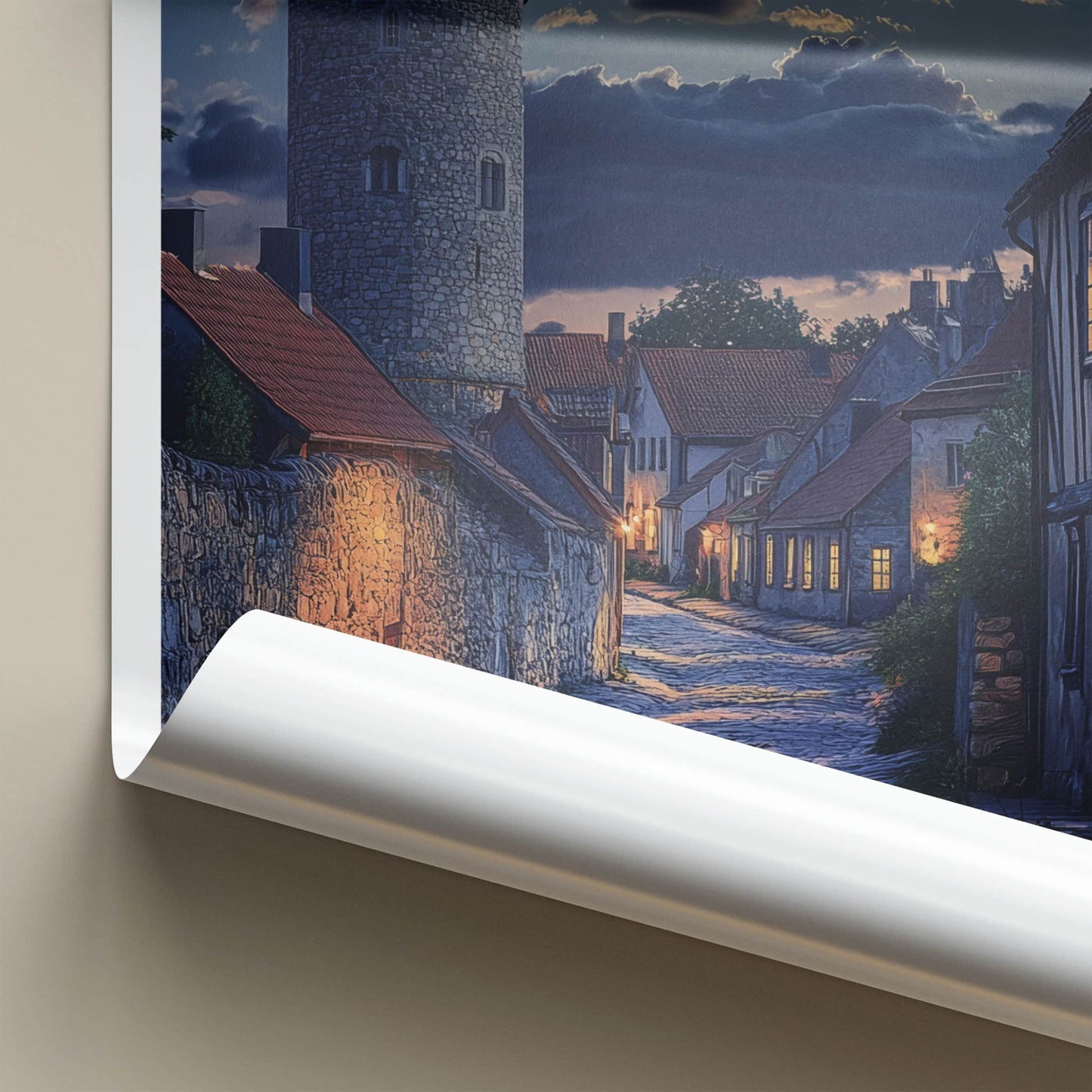 Visby Poster - Sweden Wall Art - Moonlit Cobblestone Street Home Decor