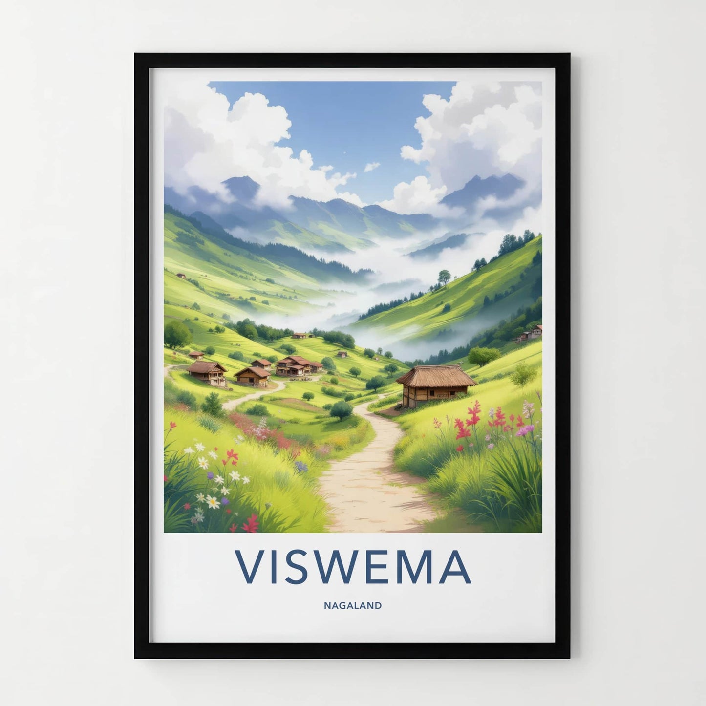 Viswema Poster - India Travel Art - Nagaland Green Mountain Village Home Decor