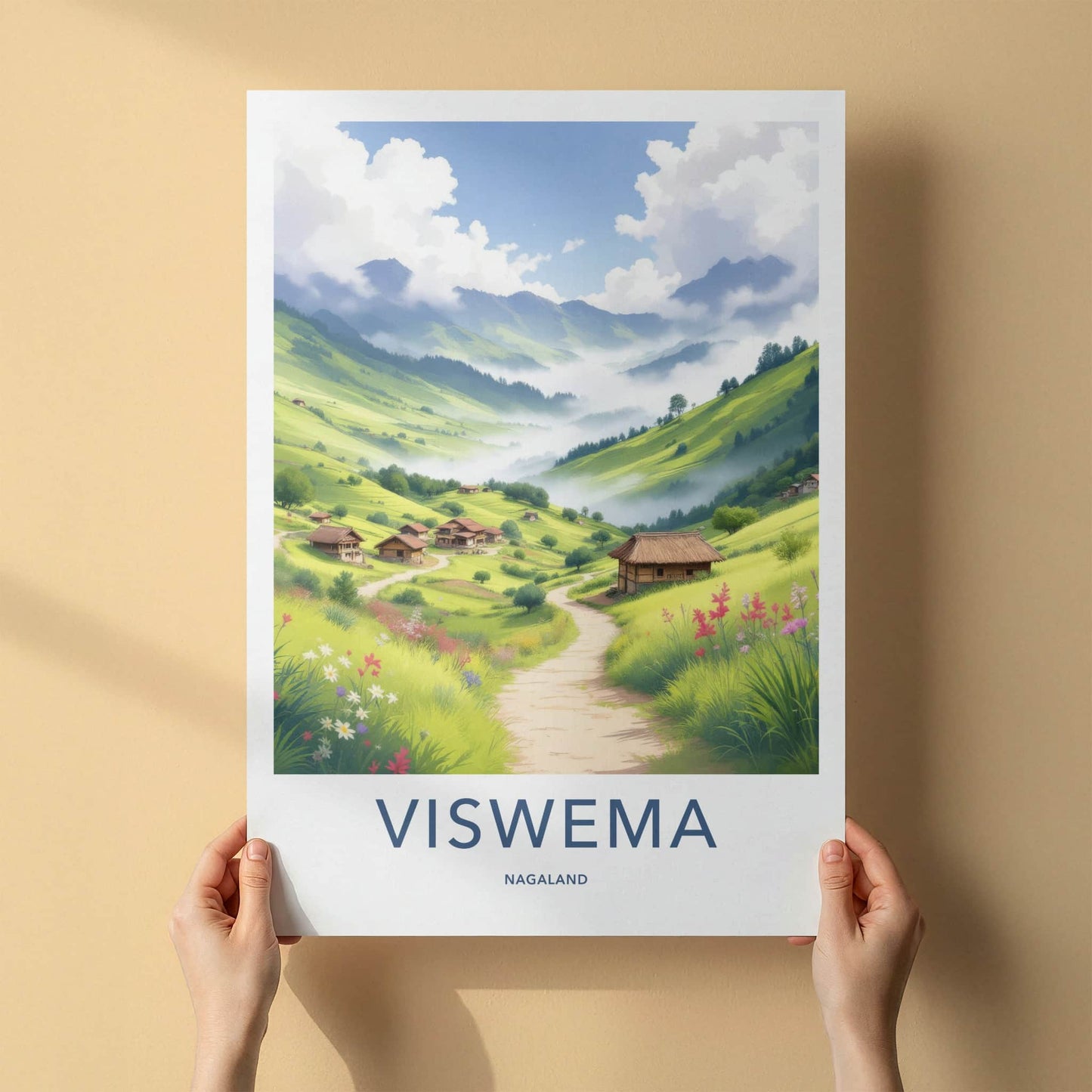 Viswema Poster - India Travel Art - Nagaland Green Mountain Village Home Decor