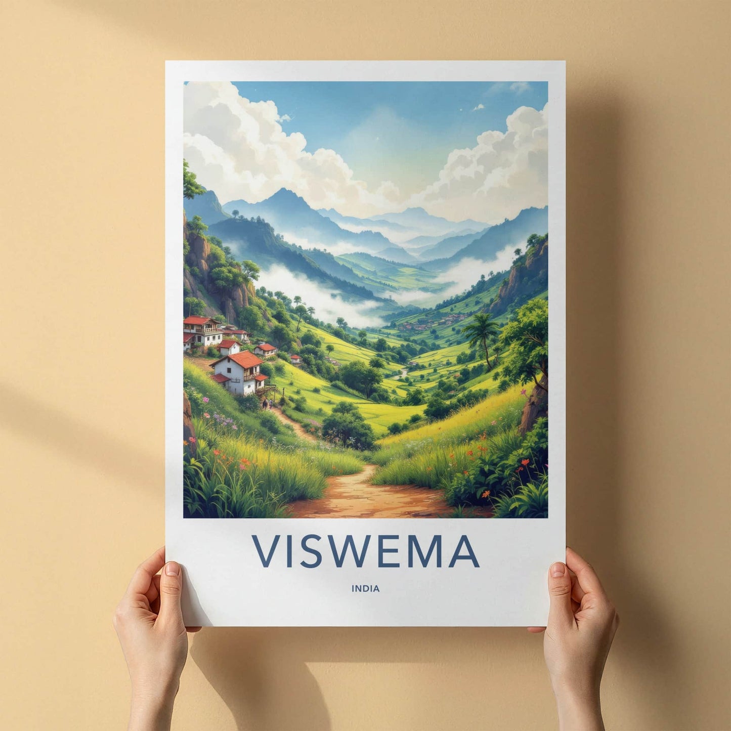 Viswema Poster - India Travel Art - Nagaland Misty Valley Landscape Home Decor