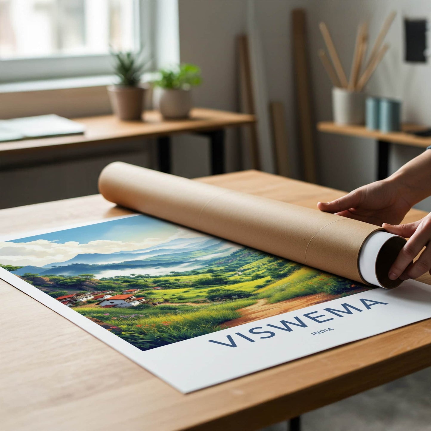 Viswema Poster - India Travel Art - Nagaland Misty Valley Landscape Home Decor