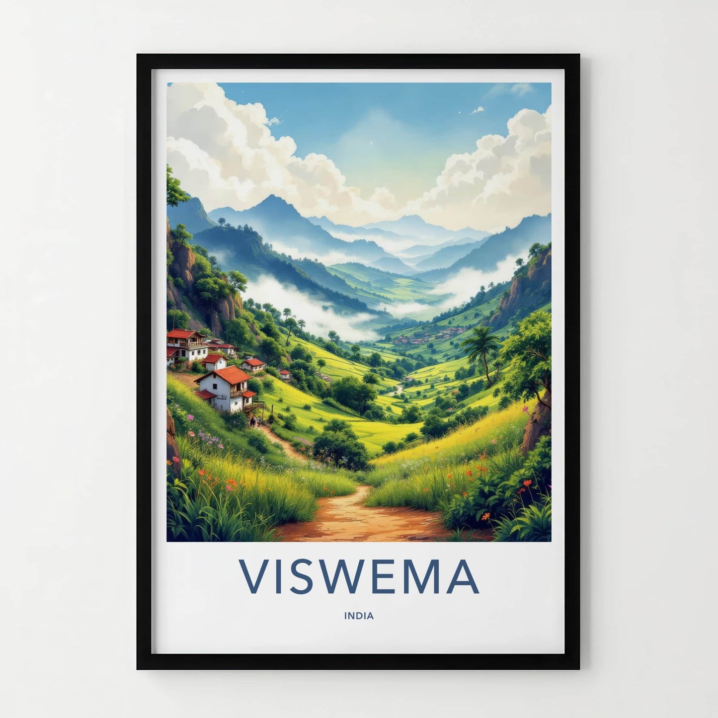 Viswema Poster - India Travel Art - Nagaland Misty Valley Landscape Home Decor