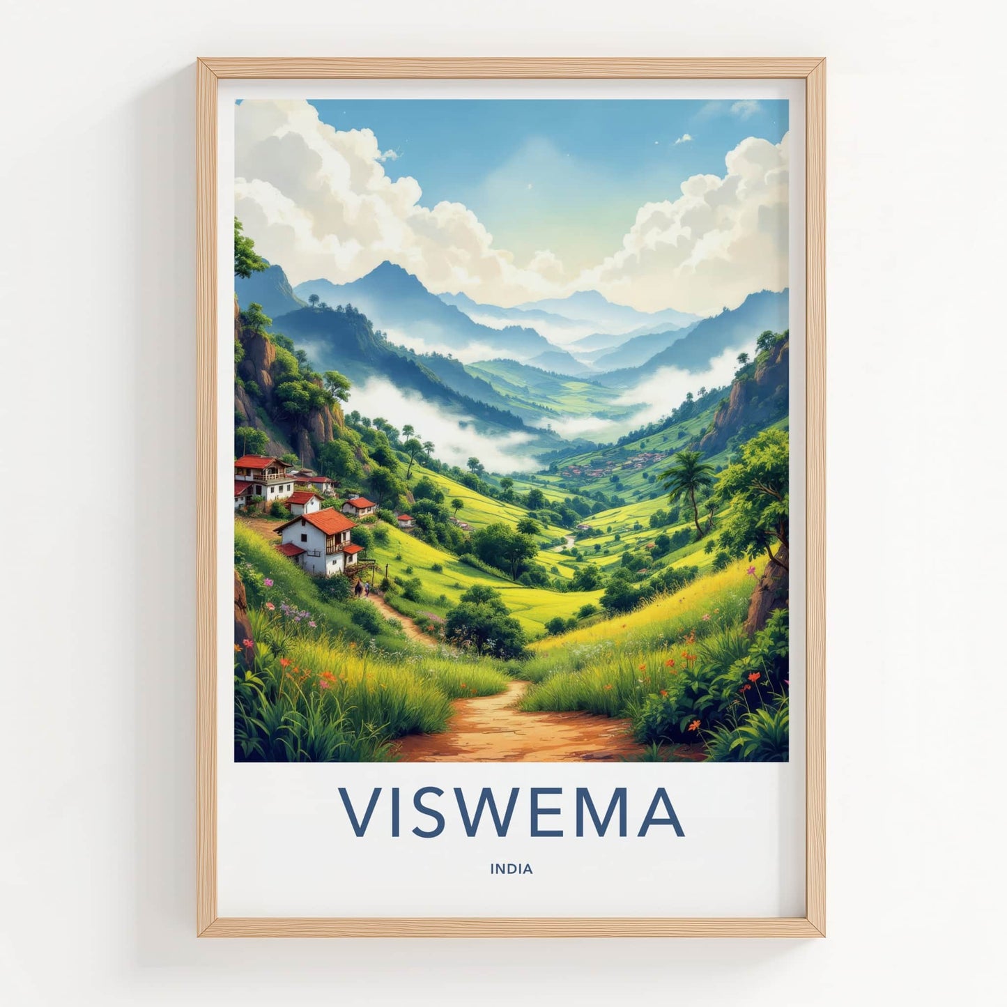 Viswema Poster - India Travel Art - Nagaland Misty Valley Landscape Home Decor