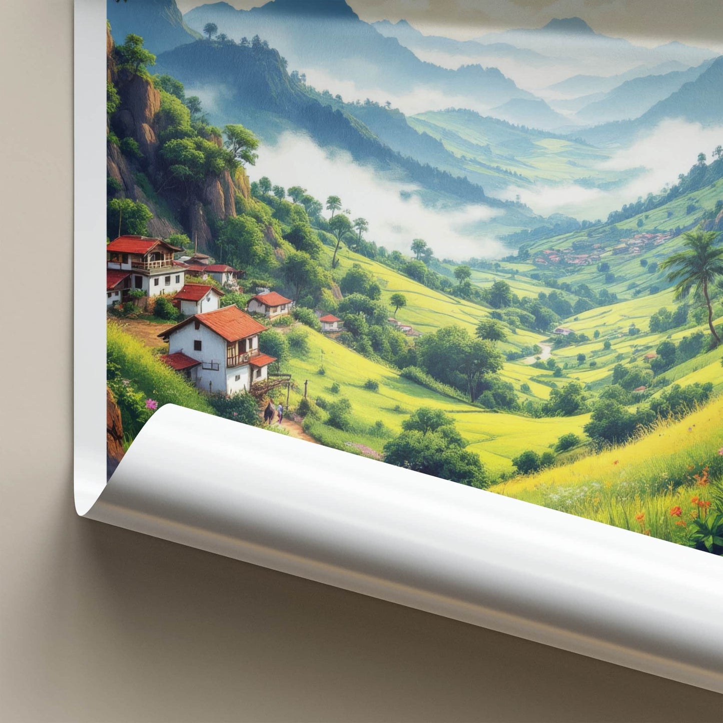Viswema Poster - India Travel Art - Nagaland Misty Valley Landscape Home Decor