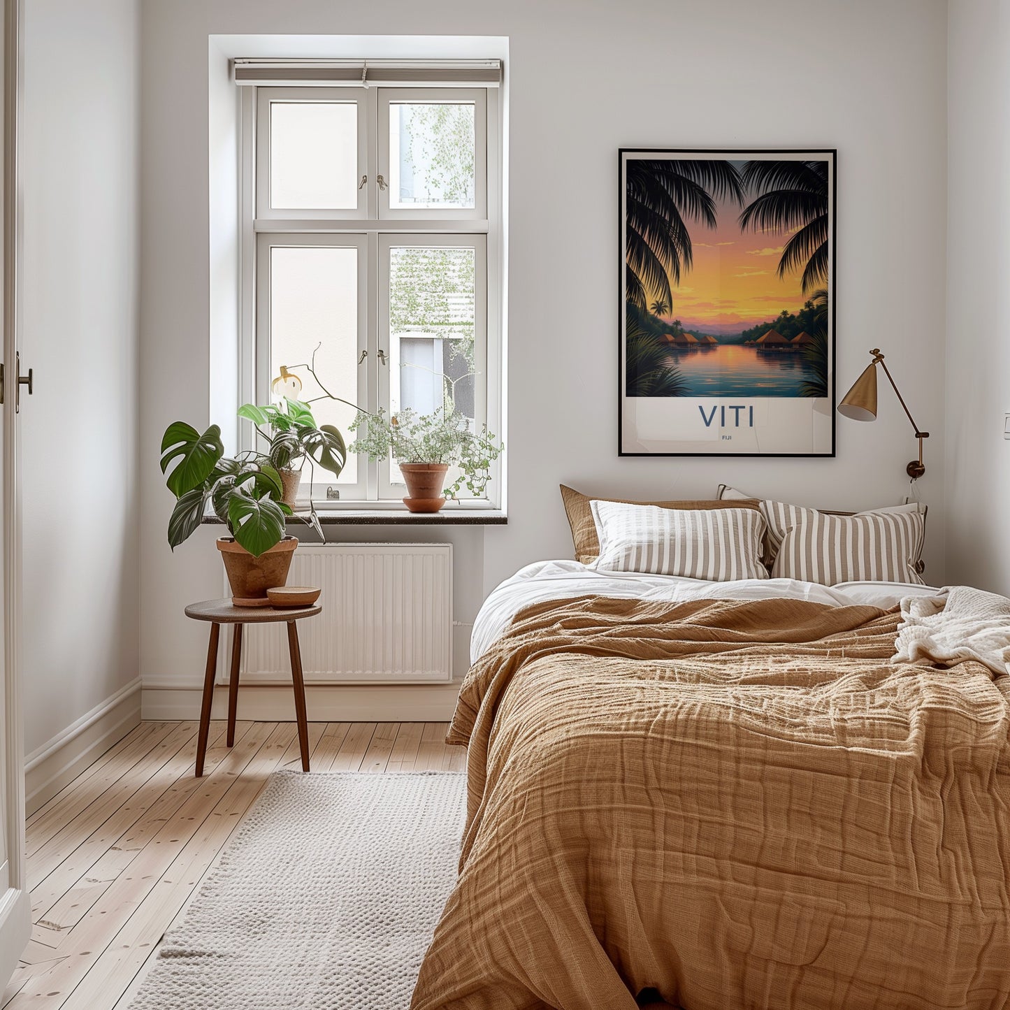 Viti Poster - Fiji Travel Art - Tropical Sunset Bungalows Home Decor