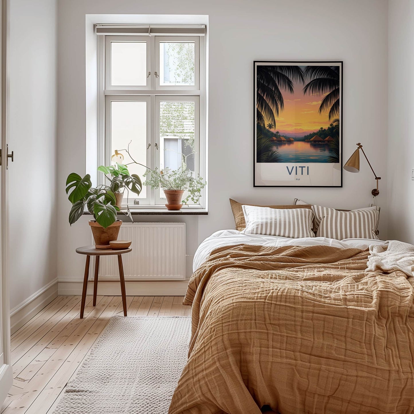 Viti Poster - Fiji Travel Art - Tropical Sunset Bungalows Home Decor