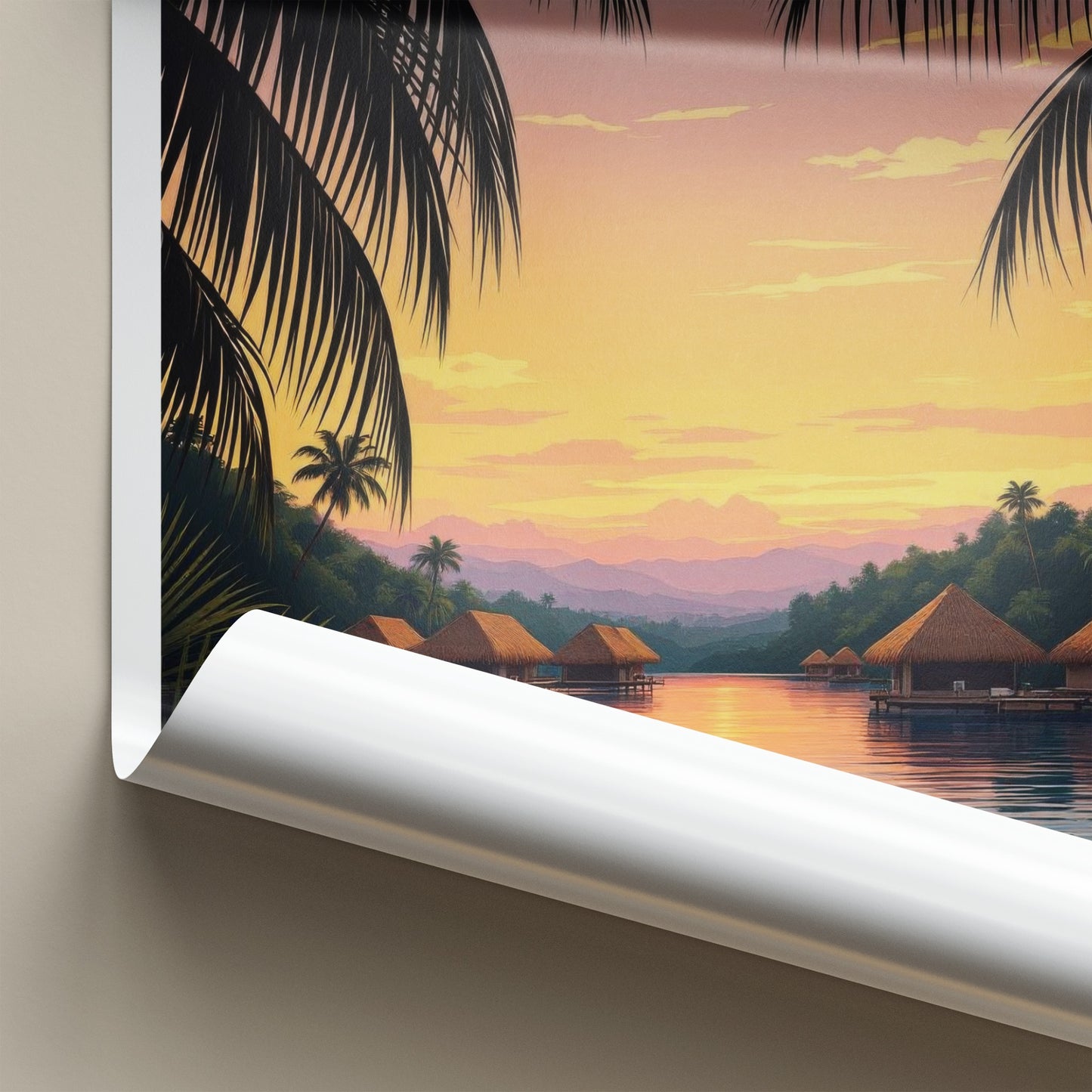 Viti Poster - Fiji Travel Art - Tropical Sunset Bungalows Home Decor