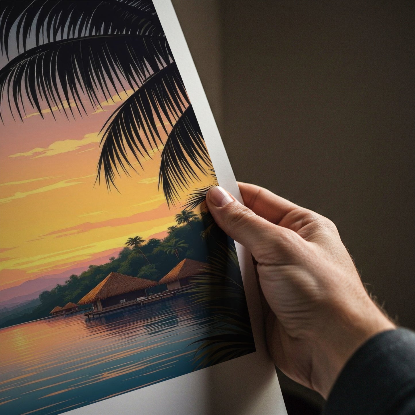 Viti Poster - Fiji Travel Art - Tropical Sunset Bungalows Home Decor