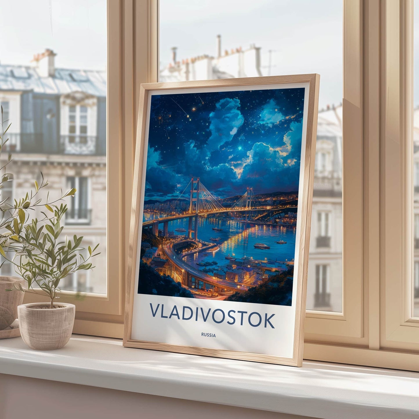 Vladivostok Poster - Russia Travel Art - Starry Bridge City Home Decor