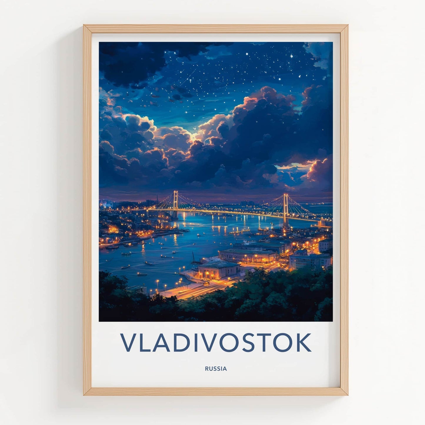 Vladivostok Poster - Russia Travel Art - Starry Night City Wall Decor
