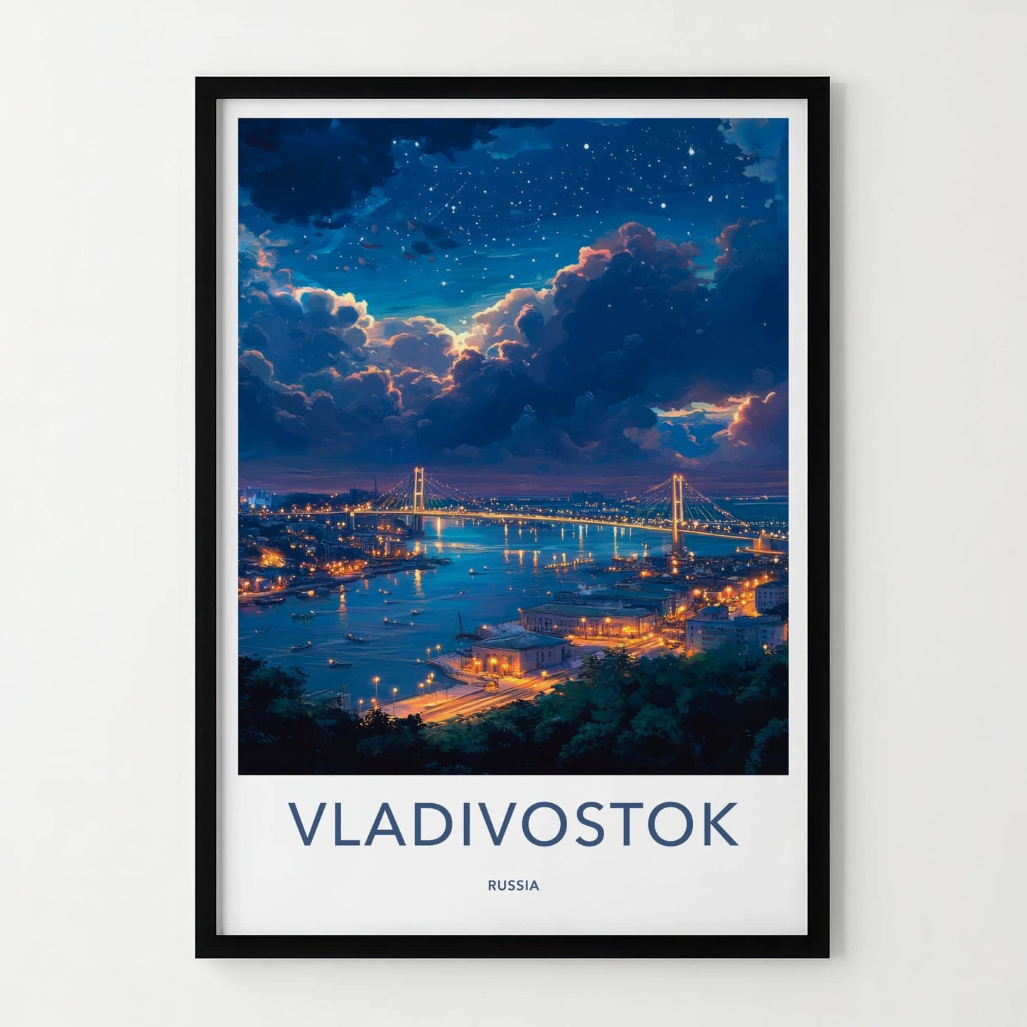 Vladivostok Poster - Russia Travel Art - Starry Night City Wall Decor