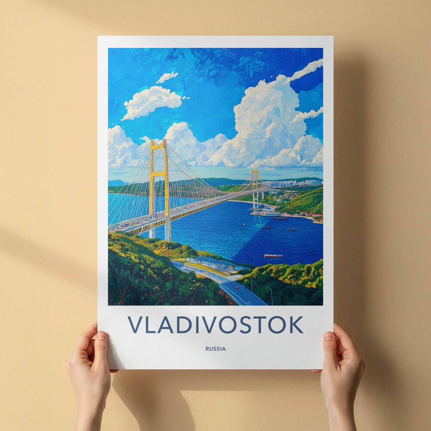Vladivostok Poster - Russia Travel Art - Suspension Bridge View Home Decor