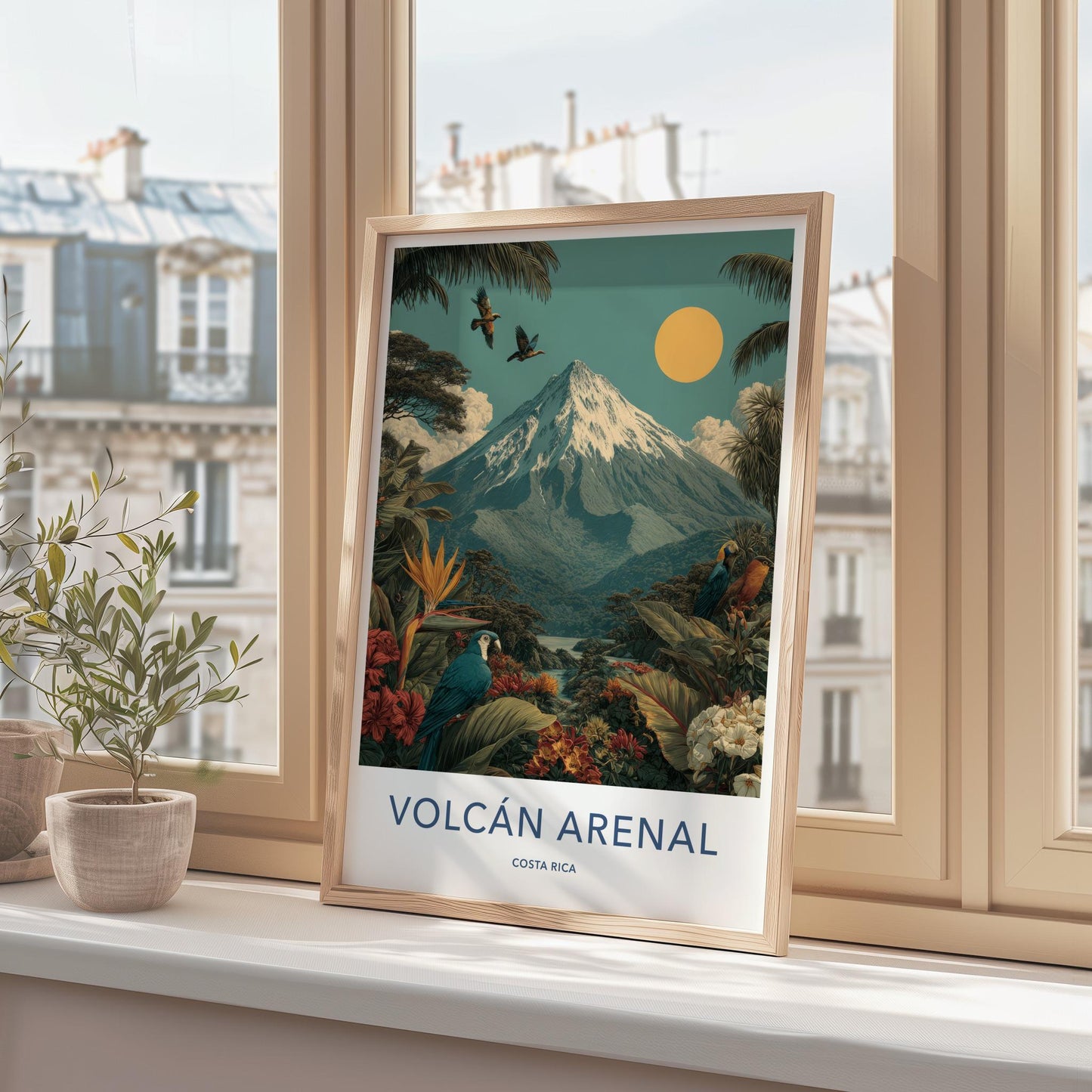 Volcan Arenal Poster - Costa Rica Travel Art - Lush Jungle Birds Home Decor