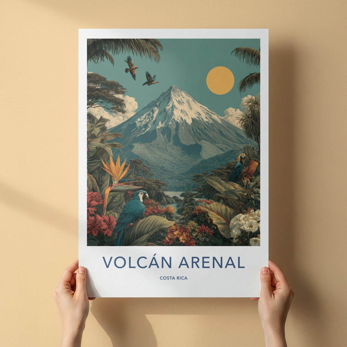 Volcan Arenal Poster - Costa Rica Travel Art - Lush Jungle Birds Home Decor