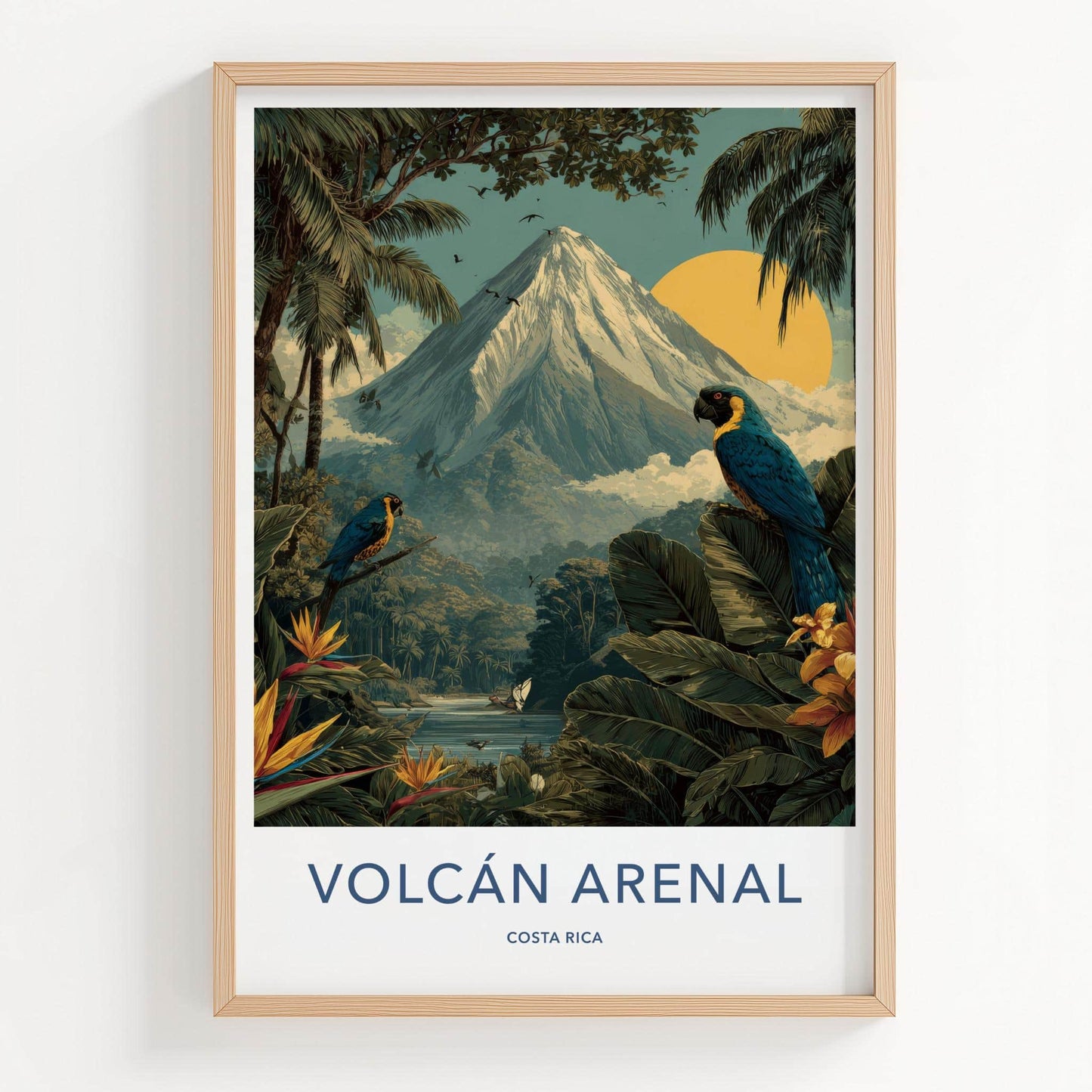Volcan Arenal Poster - Costa Rica Travel Art - Rainforest Volcano Macaws Home Decor