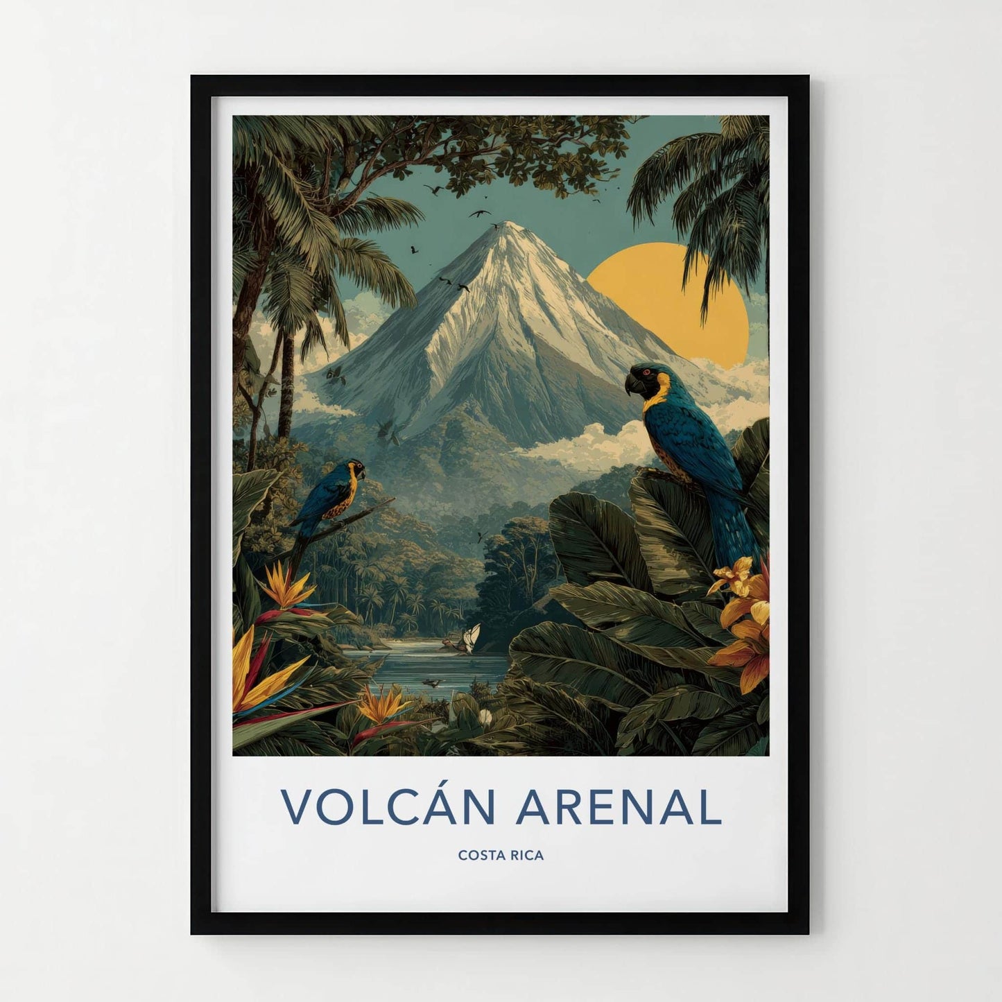 Volcan Arenal Poster - Costa Rica Travel Art - Rainforest Volcano Macaws Home Decor