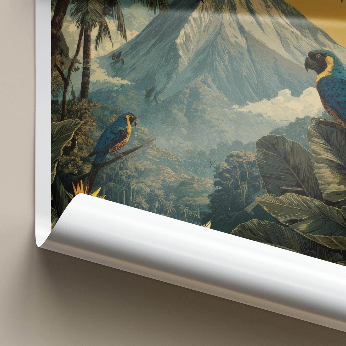 Volcan Arenal Poster - Costa Rica Travel Art - Rainforest Volcano Macaws Home Decor