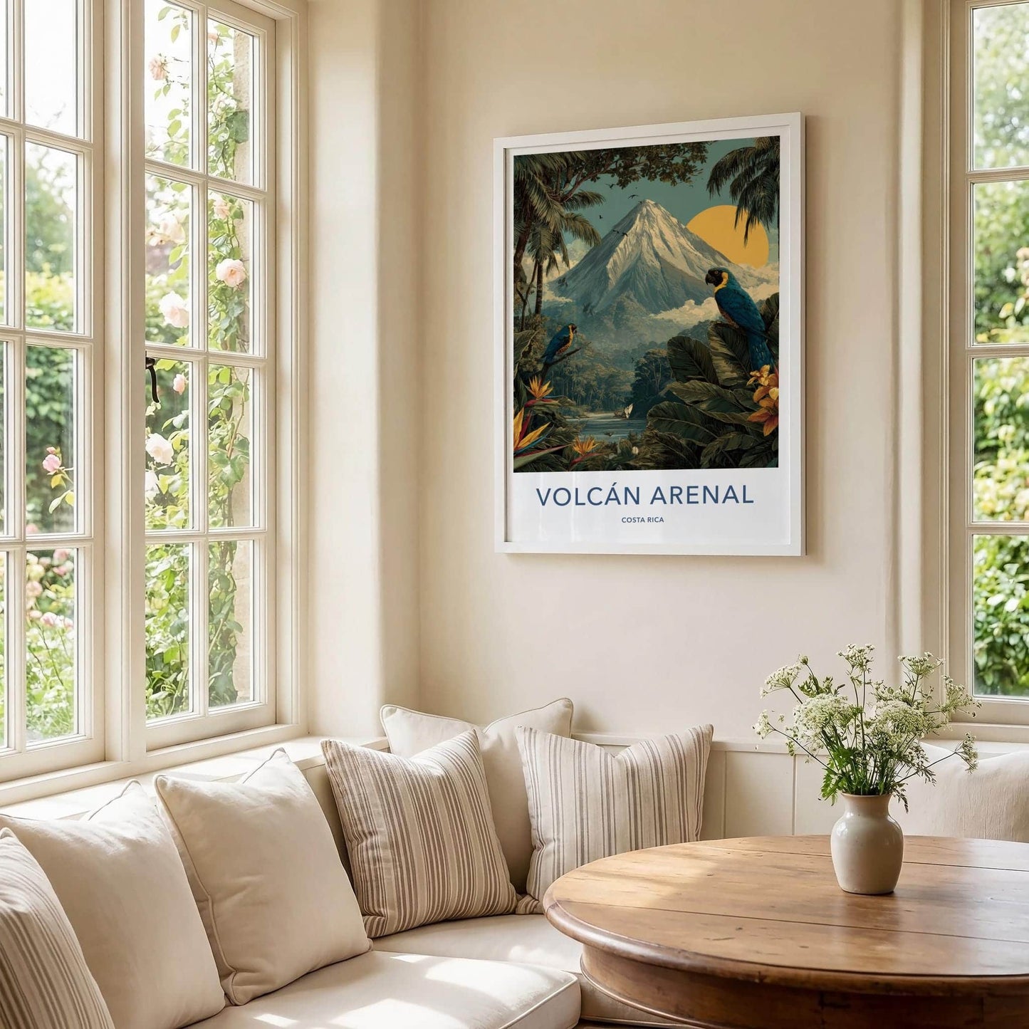 Volcan Arenal Poster - Costa Rica Travel Art - Rainforest Volcano Macaws Home Decor